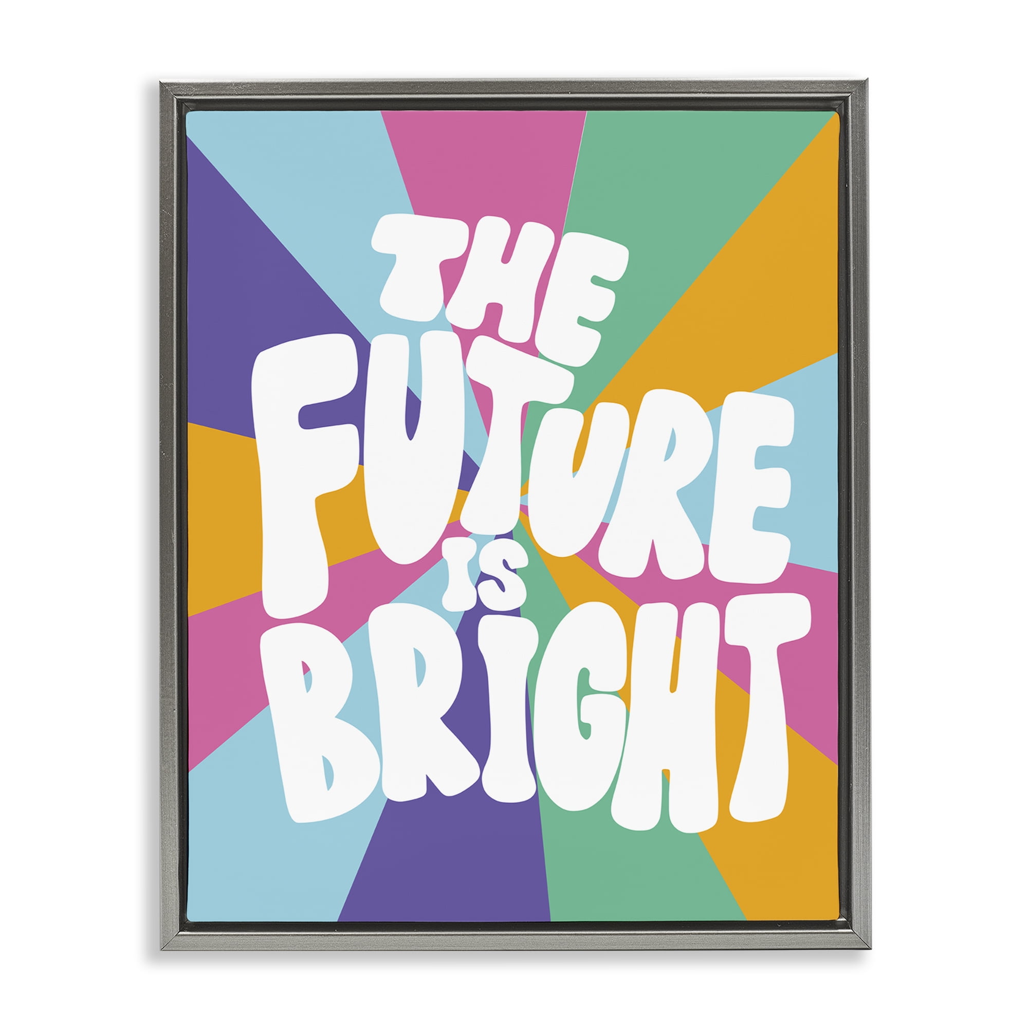 Stupell Industries Retro Future Is Bright Text & Numbers Painting Gray Floater Framed Canvas Art Print Wall Art, 17 x 21