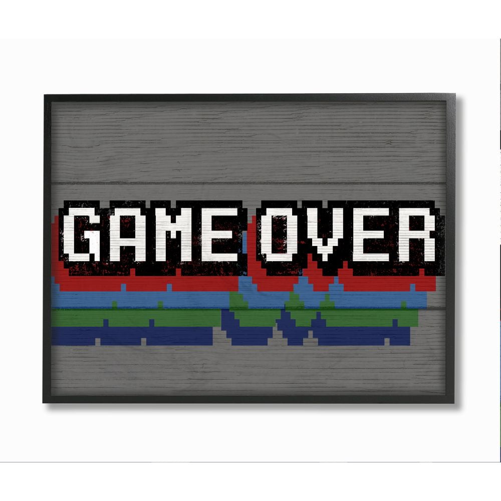 Stupell Industries Retro Game Over Phrase Rustic Video Game Text Framed Wall Art Design by Daphne Polselli, 11" x 14", Black Framed