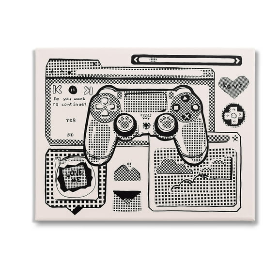 Stupell Industries Retro Gamer Collage Typography Painting Gallery Wrapped Canvas Art Print Wall Art, 20 x 16