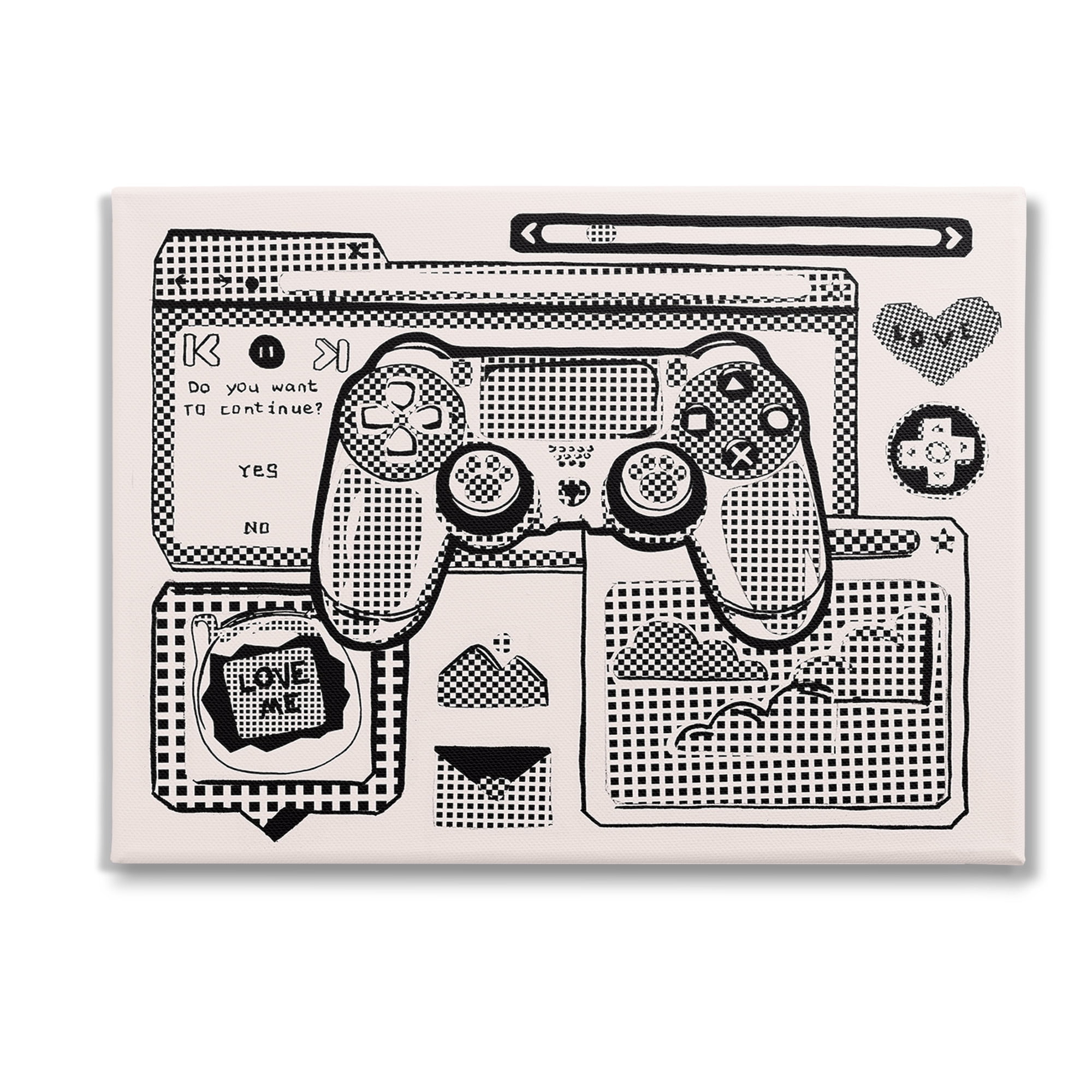 Stupell Industries Retro Gamer Collage Typography Painting Gallery Wrapped Canvas Art Print Wall Art, 48 x 36