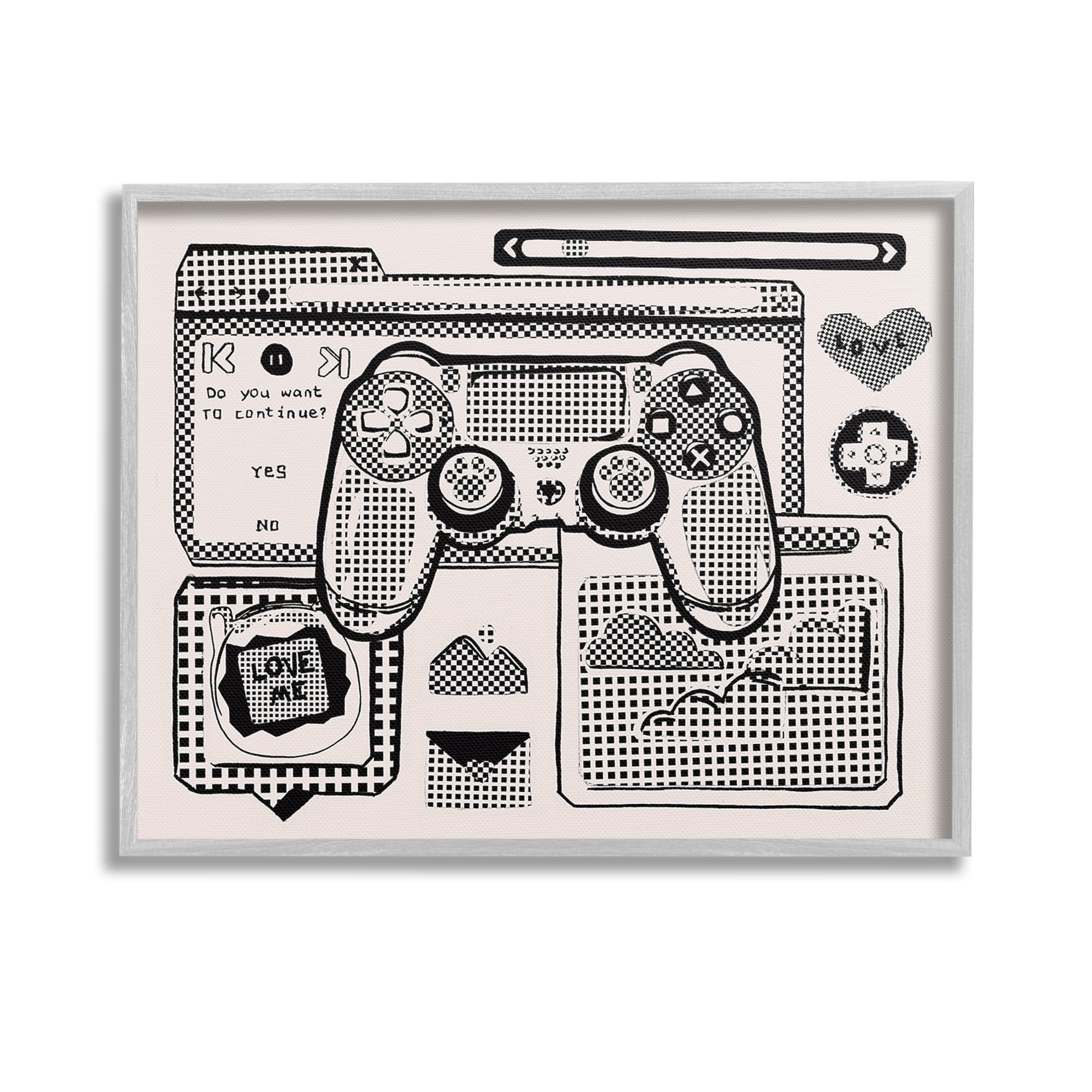 Stupell Industries Retro Gamer Collage Typography Painting Gray Framed Art Print Wall Art, 14 x 11