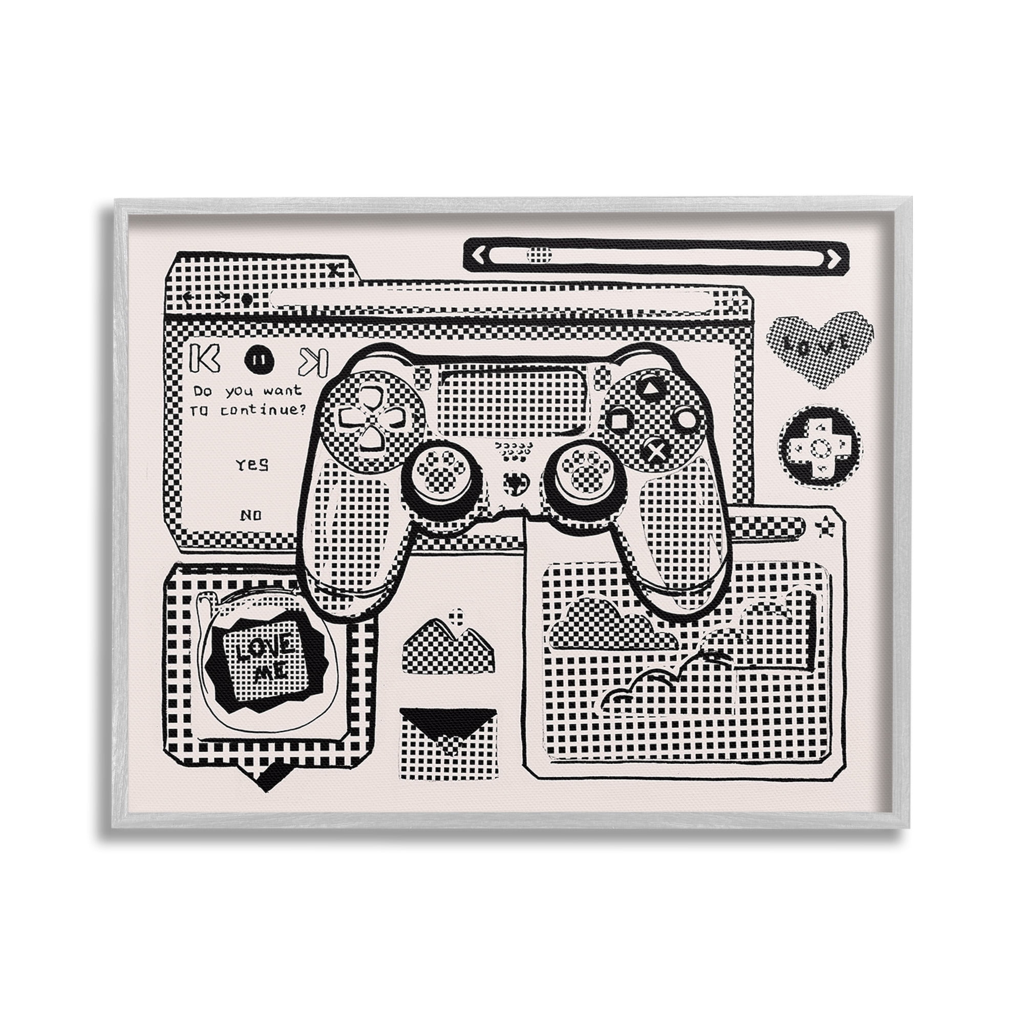Stupell Industries Retro Gamer Collage Typography Painting Gray Framed Art Print Wall Art, 30 x 24