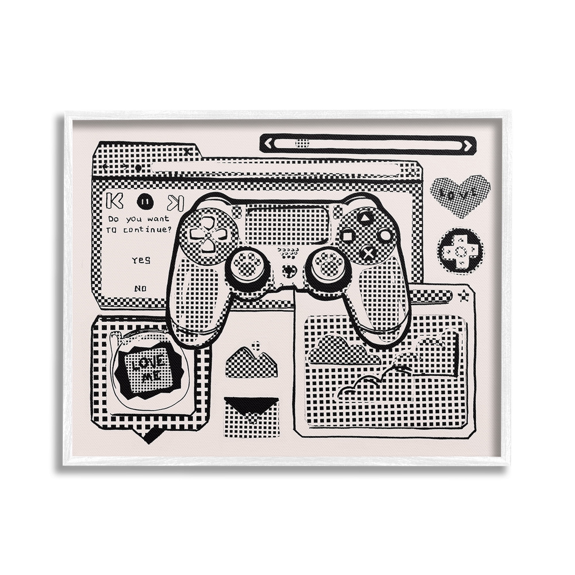 Stupell Industries Retro Gamer Collage Typography Painting White Framed Art Print Wall Art, 20 x 16