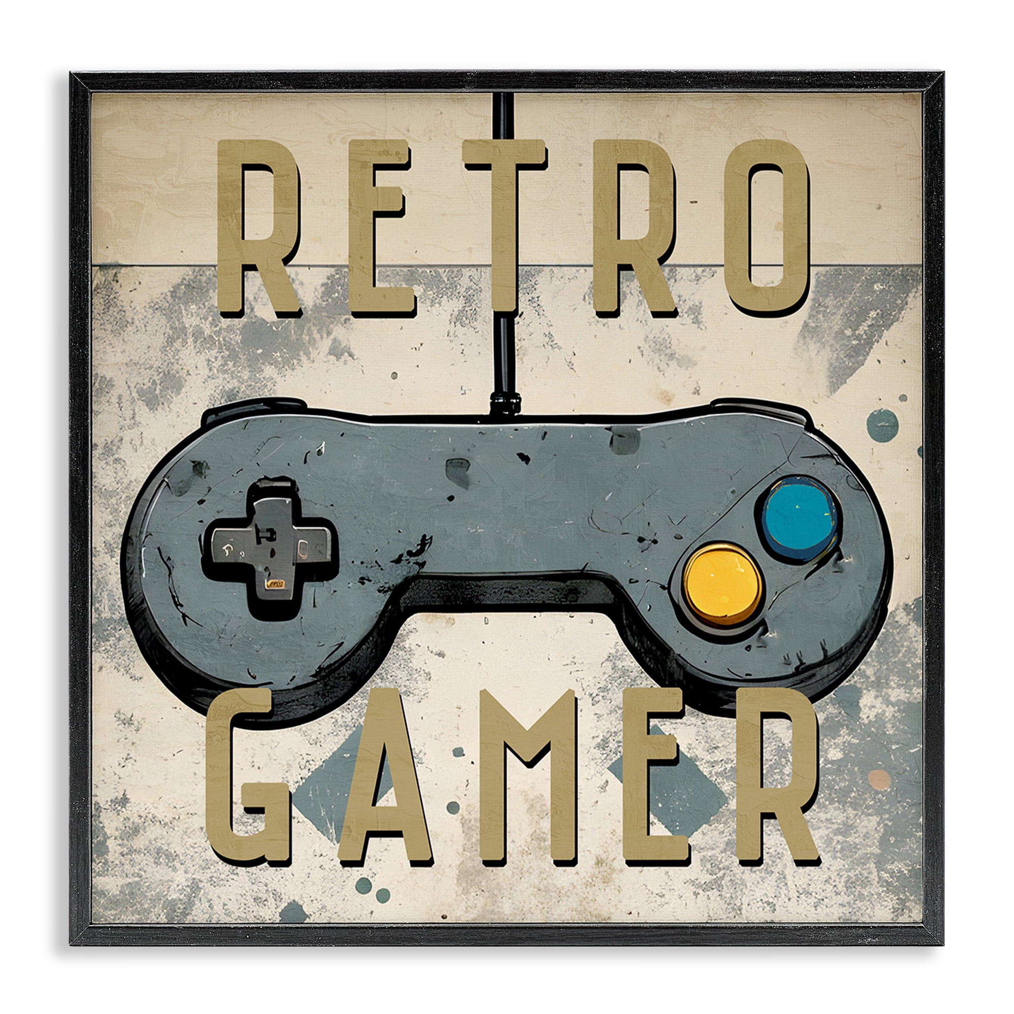 Stupell Industries Retro Gamer Controller Entertainment Painting Black Framed Art Print Wall Art, 12 x 12