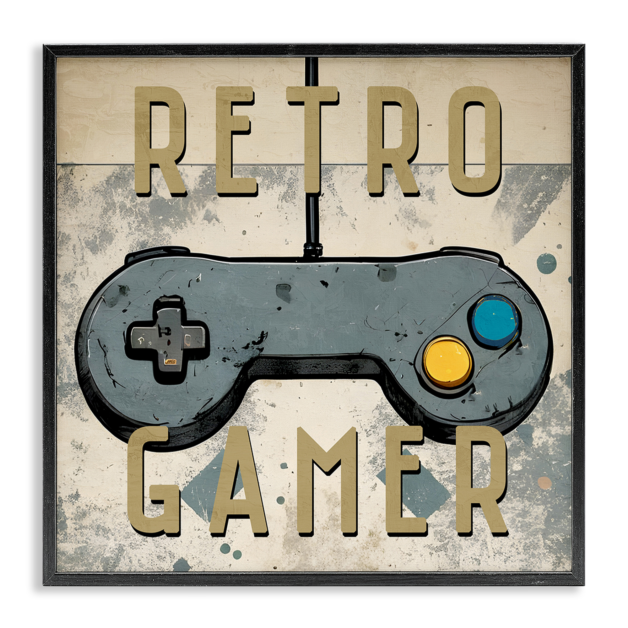 Stupell Industries Retro Gamer Controller Entertainment Painting Black Framed Art Print Wall Art, 24 x 24