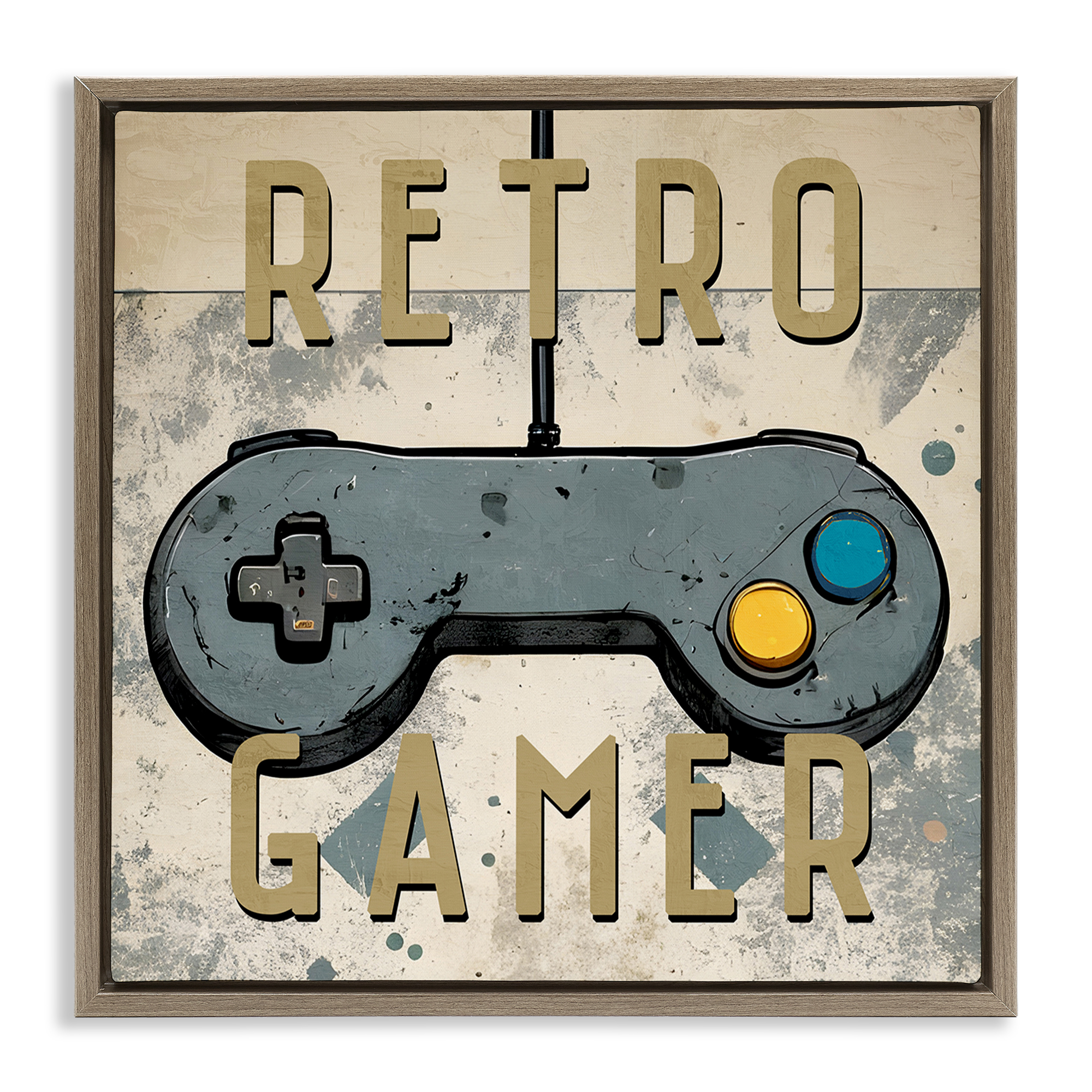 Stupell Industries Retro Gamer Controller Entertainment Painting Brown Floater Framed Canvas Art Print Wall Art, 25 x 25