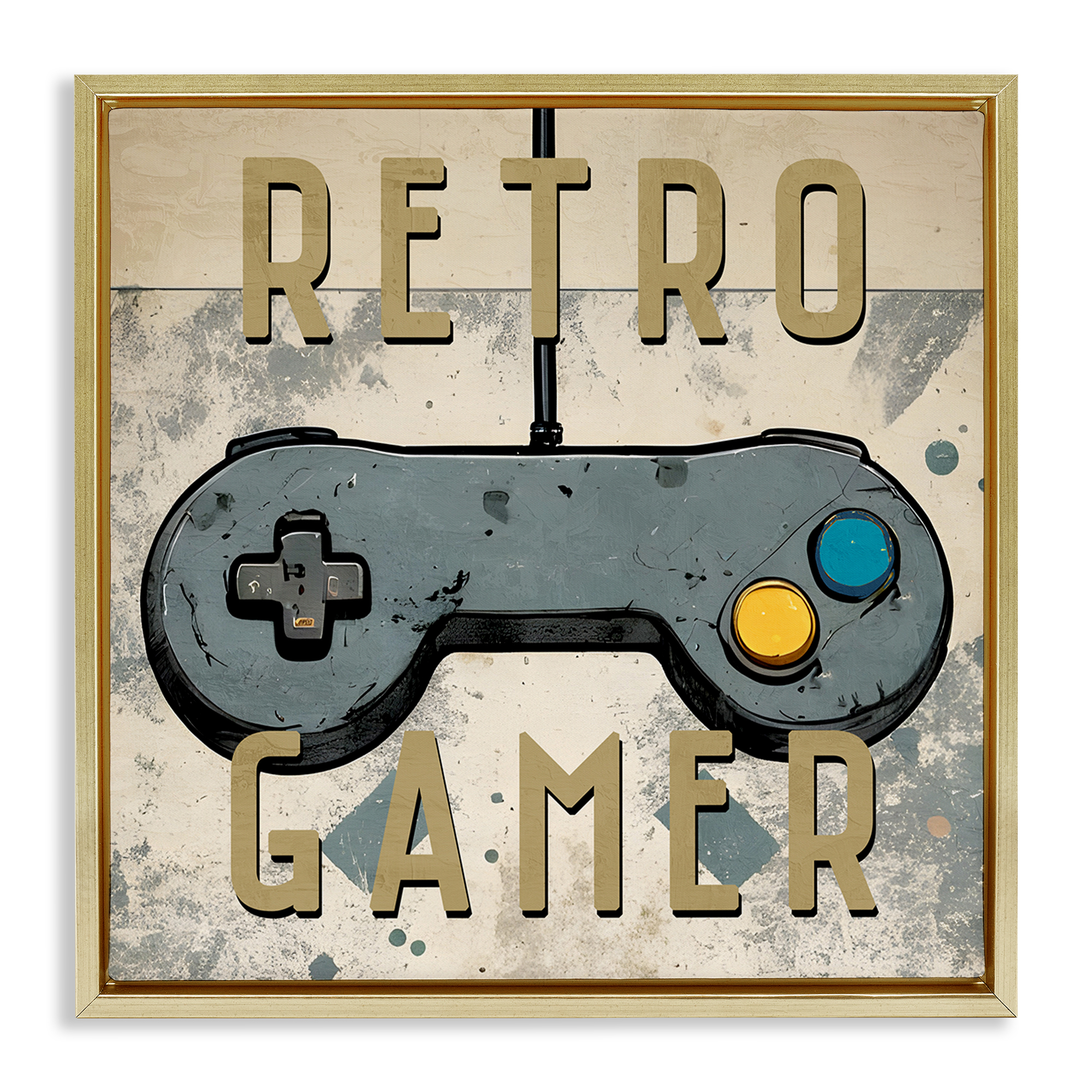 Stupell Industries Retro Gamer Controller Entertainment Painting Gold Floater Framed Canvas Art Print Wall Art, 25 x 25