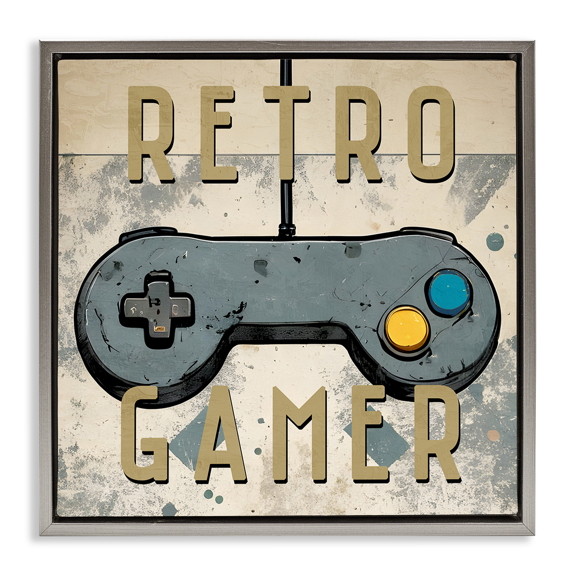Stupell Industries Retro Gamer Controller Entertainment Painting Gray Floater Framed Canvas Art Print Wall Art, 25 x 25