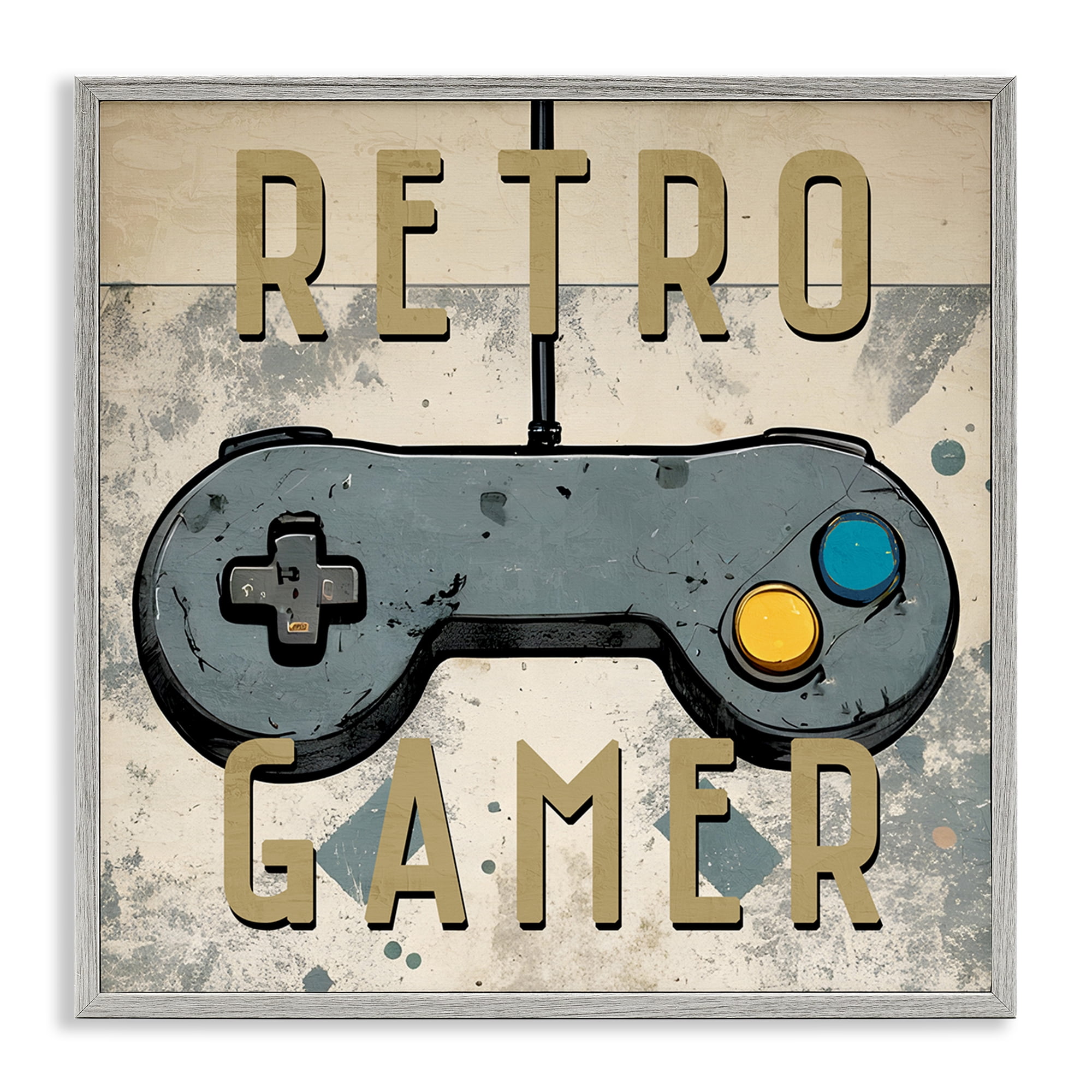 Stupell Industries Retro Gamer Controller Entertainment Painting Gray Framed Art Print Wall Art, 17 x 17