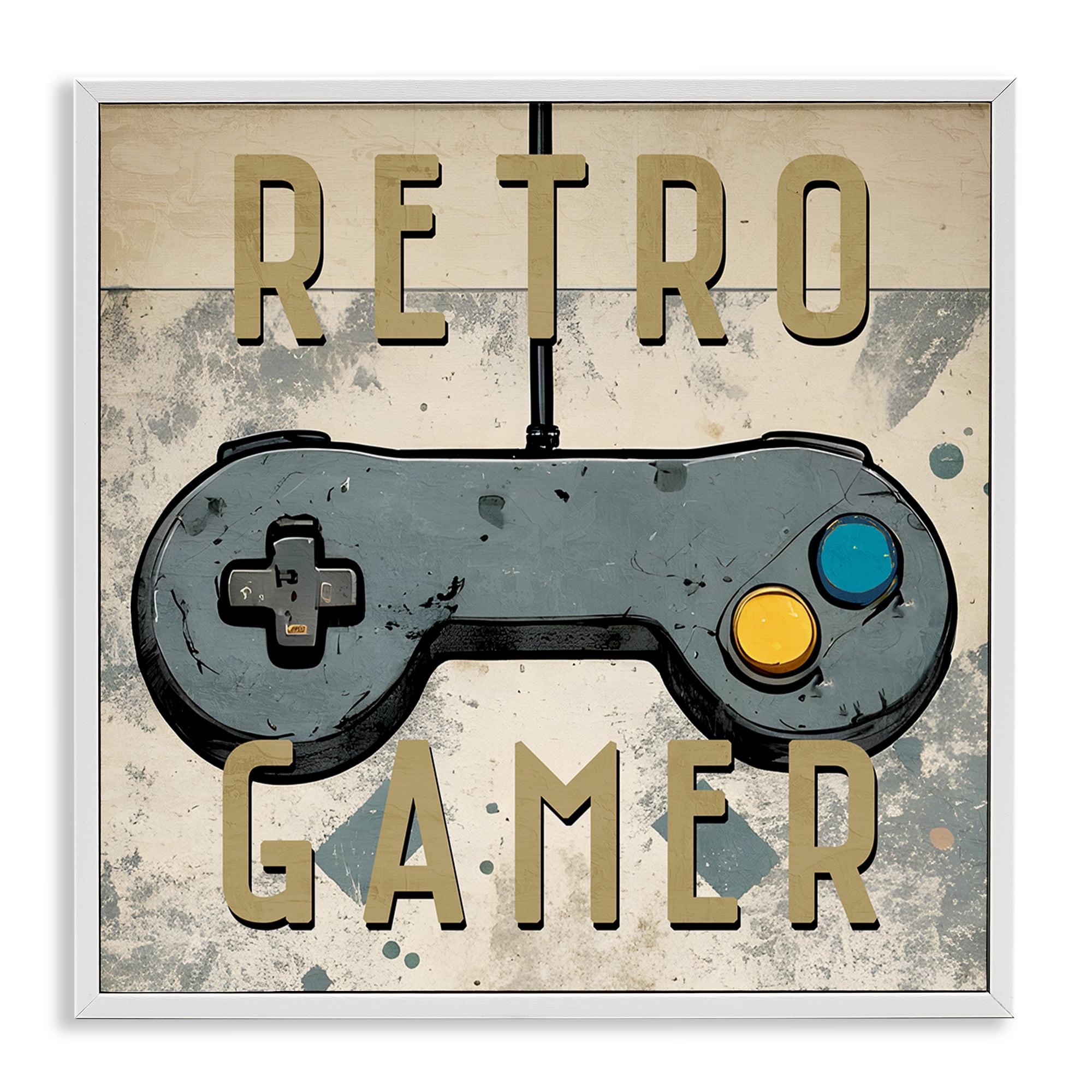 Stupell Industries Retro Gamer Controller Entertainment Painting White Framed Art Print Wall Art, 24 x 24