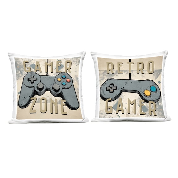 Stupell Industries Retro Gamer Controllers Design by Kim Allen Outdoor Printed Pillow (Set of 2)