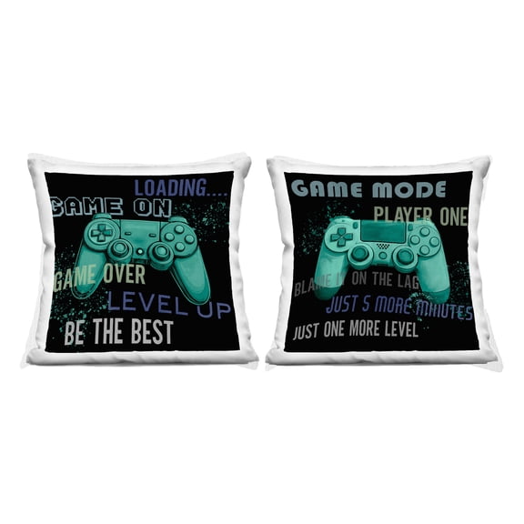Stupell Industries Retro Gaming Phrases Controllers 2 Piece Decorative Printed Throw Pillow Set, design by Kim Allen