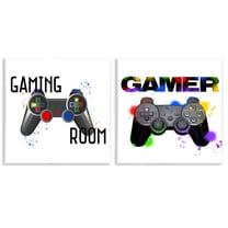 Stupell Industries Retro Gaming Room Control Quotes and Sayings Painting Unframed Art Print Wall Art, 12 x 12, Set of 2