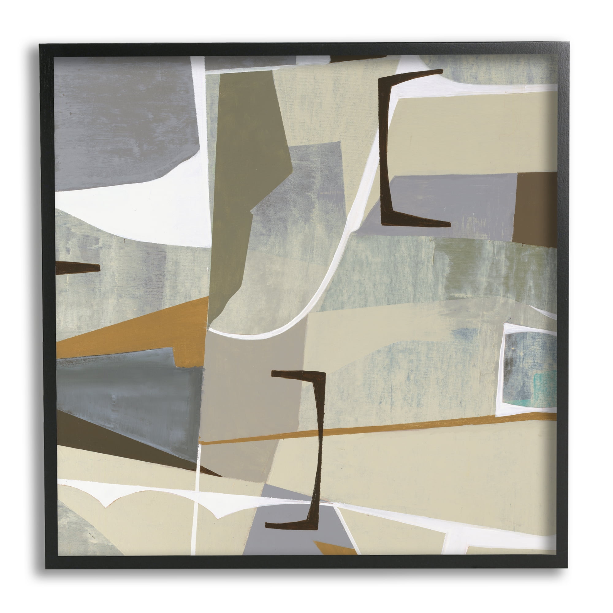 Stupell Industries Retro Geometric Composition Abstract Painting Black Framed Art Print Wall Art, 12 x 12