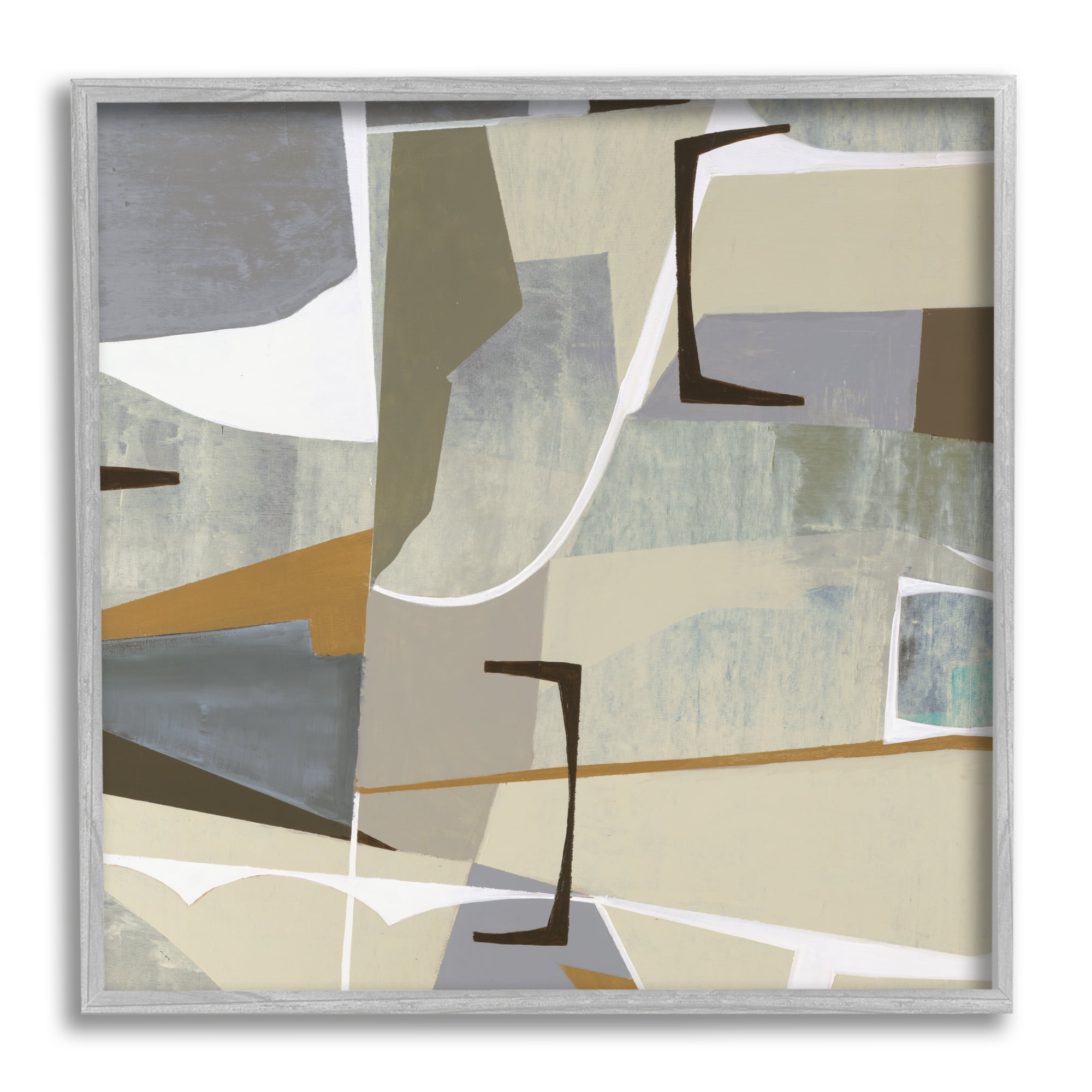 Stupell Industries Retro Geometric Composition Abstract Painting Gray Framed Art Print Wall Art, 12 x 12