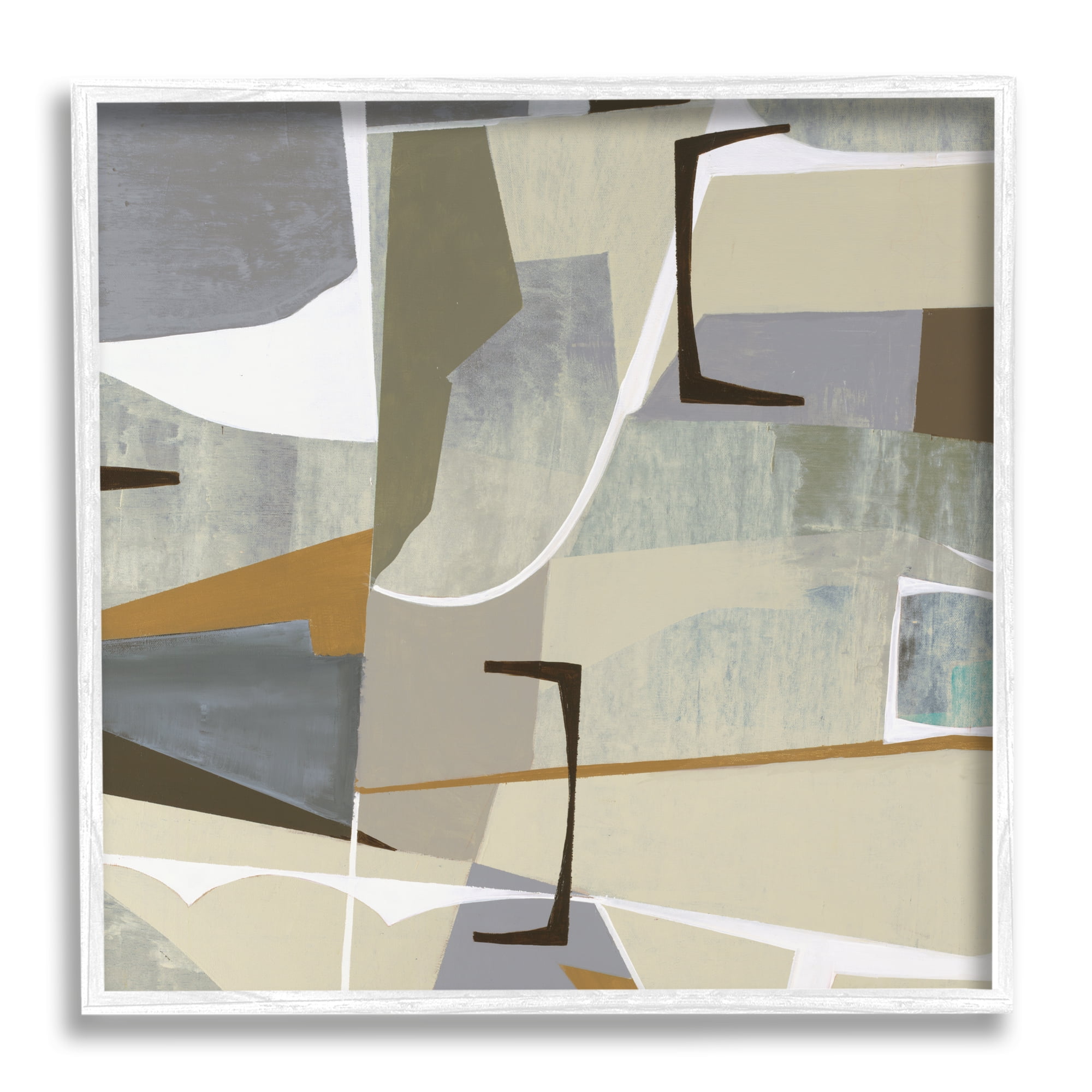 Stupell Industries Retro Geometric Composition Abstract Painting White Framed Art Print Wall Art, 24 x 24