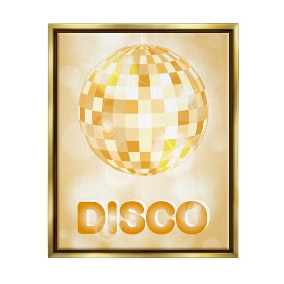 Stupell Industries Retro Glam Disco Ball Beauty & Fashion Painting Gold Floater Framed Art Print Wall Art