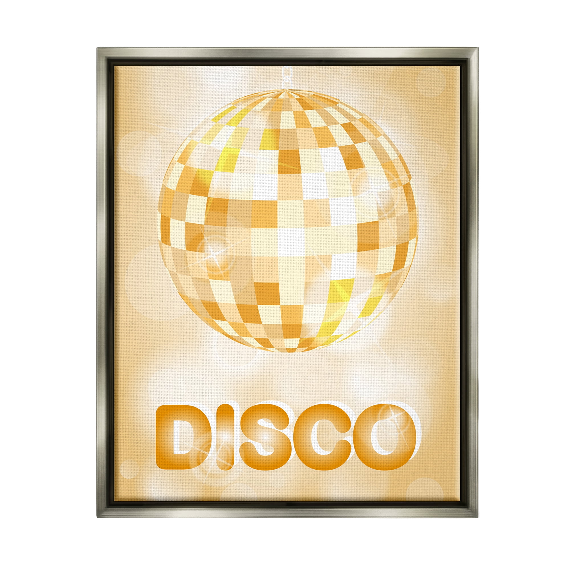 Stupell Industries Retro Glam Disco Ball Beauty & Fashion Painting Gray Floater Framed Art Print Wall Art