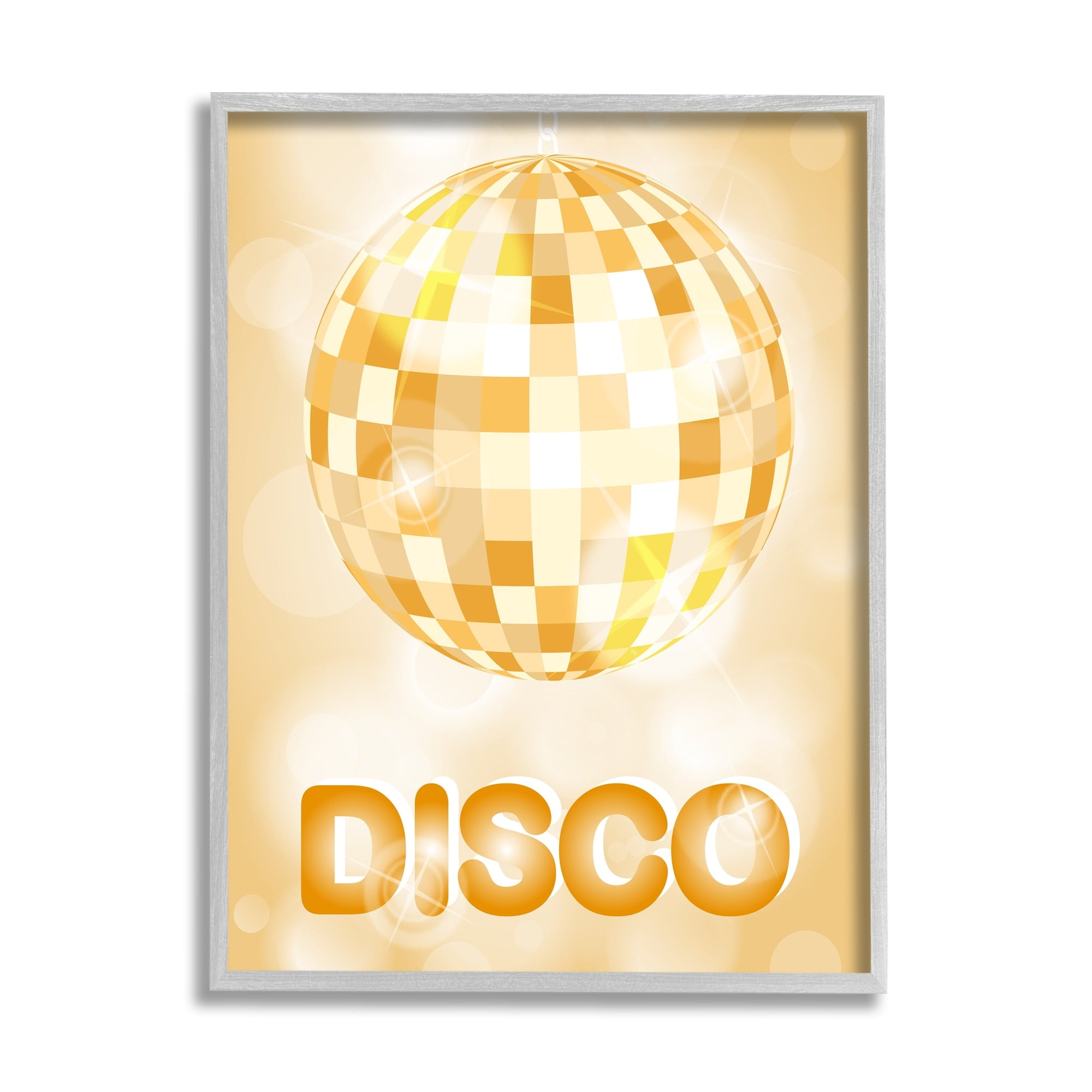 Stupell Industries Retro Glam Disco Ball Beauty & Fashion Painting Gray Framed Art Print Wall Art
