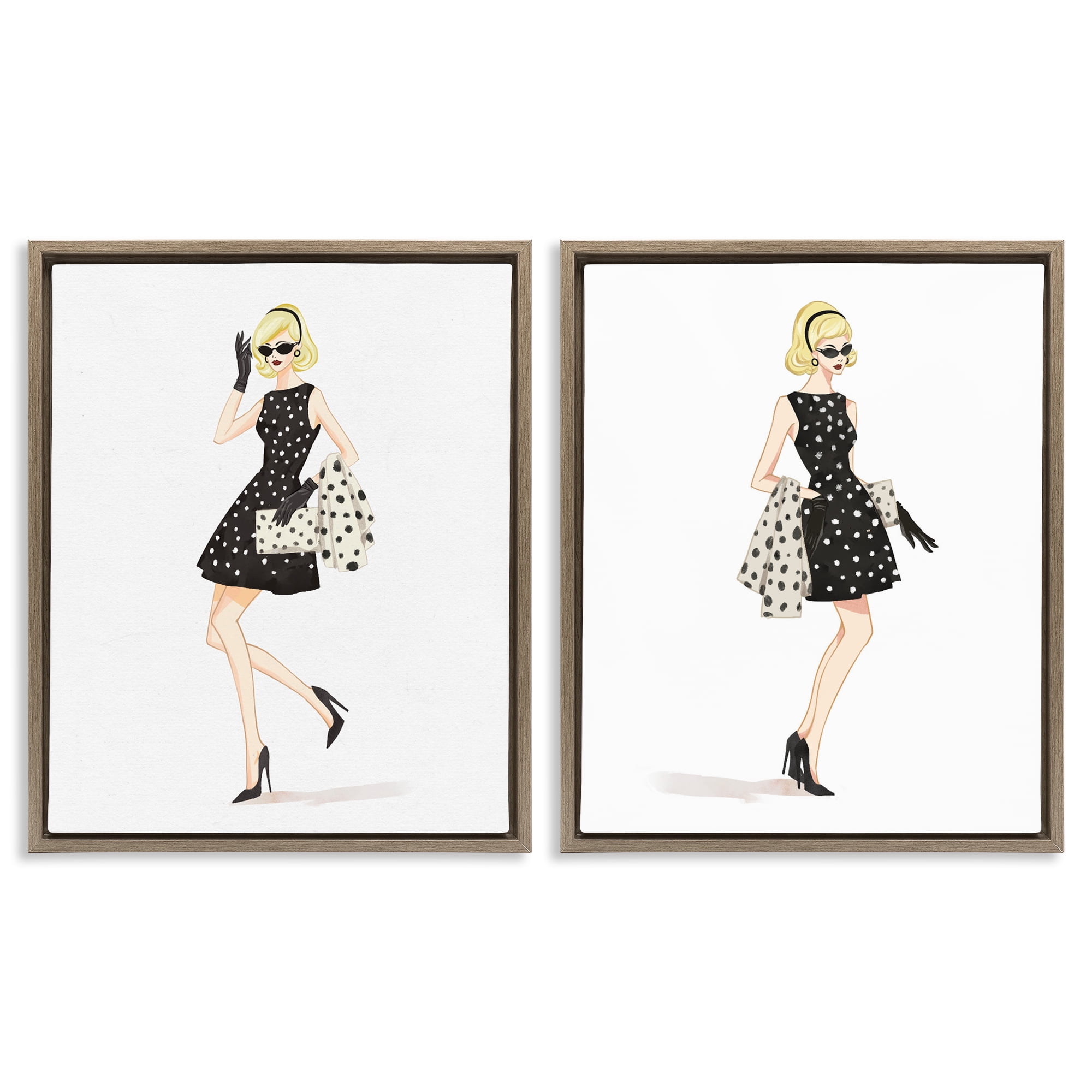 Stupell Industries Retro Glam Female 2 Piece Brown Framed Floater Canvas Set, design by Ziwei Li
