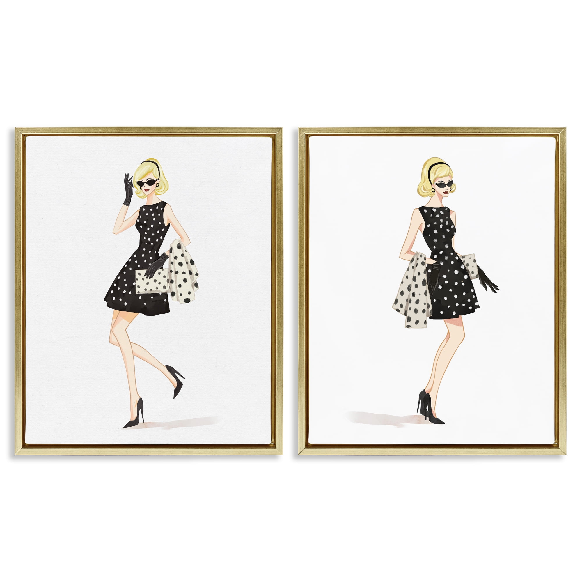Stupell Industries Retro Glam Female 2 Piece Gold Framed Floater Canvas Set, design by Ziwei Li