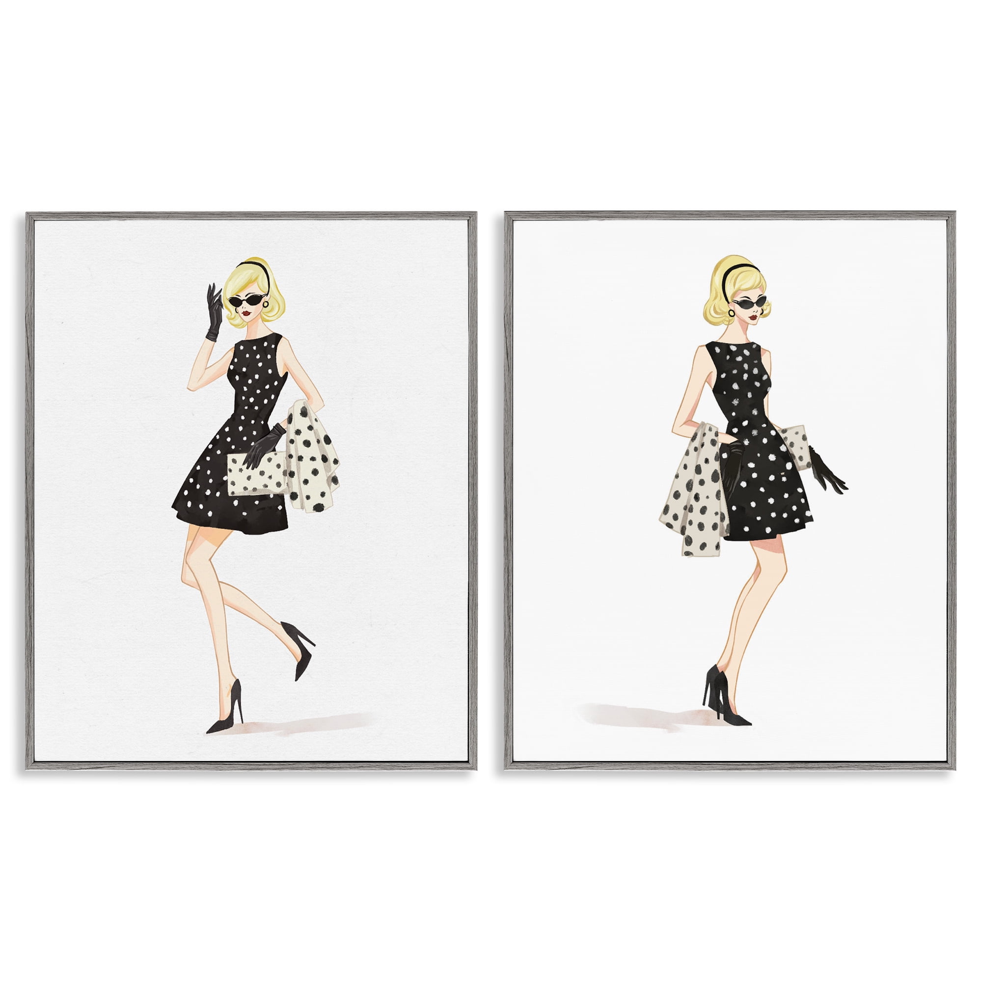 Stupell Industries Retro Glam Female 2 Piece Gray Framed Giclee Art Set, design by Ziwei Li