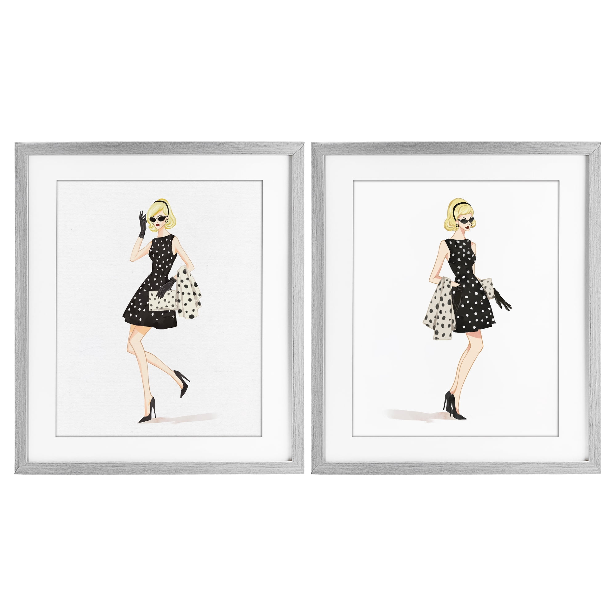 Stupell Industries Retro Glam Female 2 Piece Gray Framed Print Under Glass Set, design by Ziwei Li