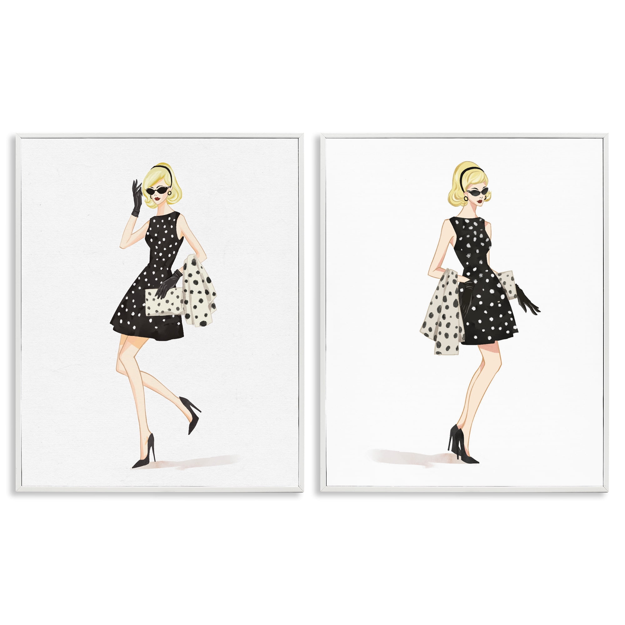 Stupell Industries Retro Glam Female 2 Piece White Framed Giclee Art Set, design by Ziwei Li