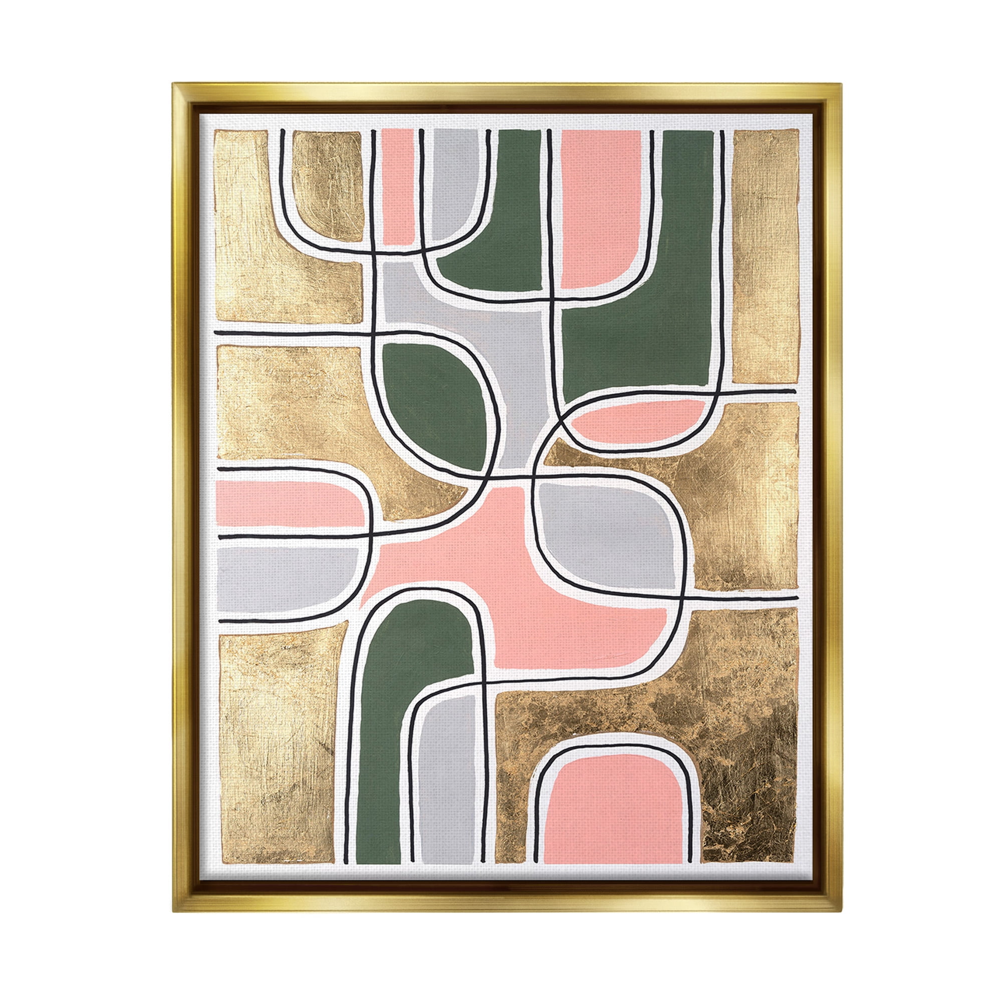 Stupell Industries Retro Glam Geometric Abstract Painting Gold Floater Framed Canvas Art Print Wall Art, 25 x 31