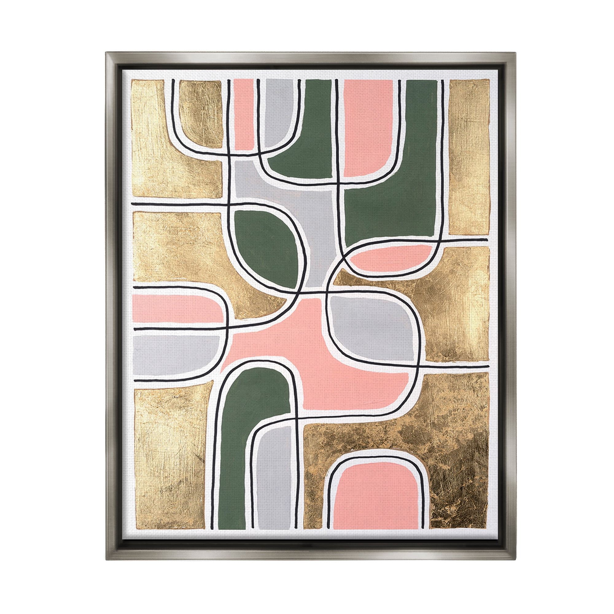Stupell Industries Retro Glam Geometric Abstract Painting Gray Floater Framed Canvas Art Print Wall Art, 17 x 21
