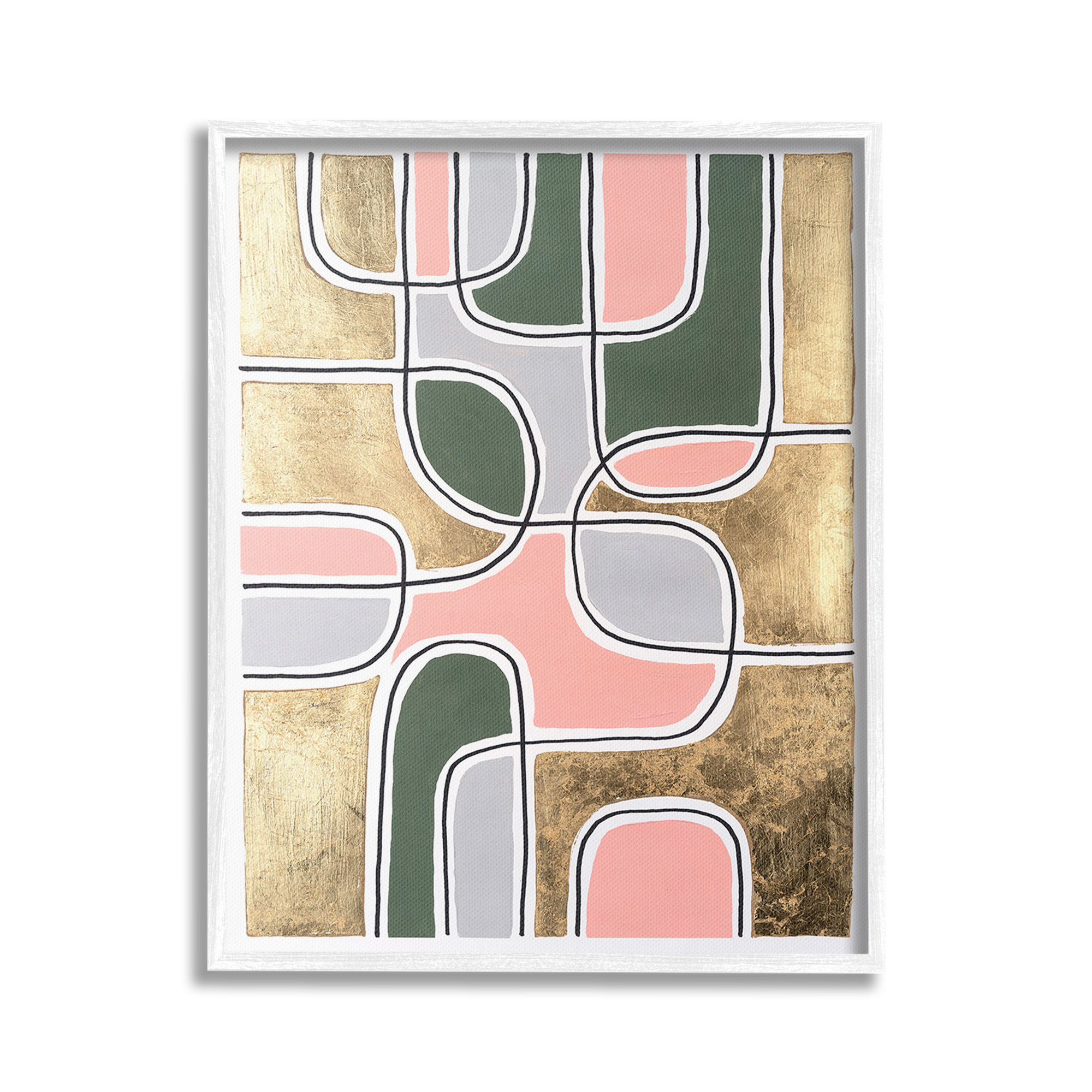 Stupell Industries Retro Glam Geometric Abstract Painting White Framed Art Print Wall Art, 16 x 20