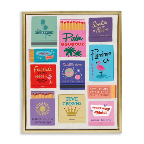 Stupell Industries Retro Glam Matchbooks Gold Framed Floater Canvas Wall Art design by Nina Seven, 31 x 25