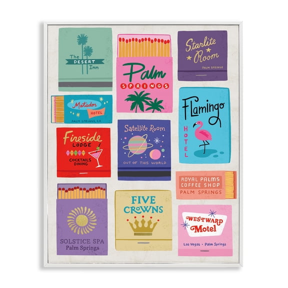 Stupell Industries Retro Glam Matchbooks White Framed Giclee Art design by Nina Seven, 30 x 24