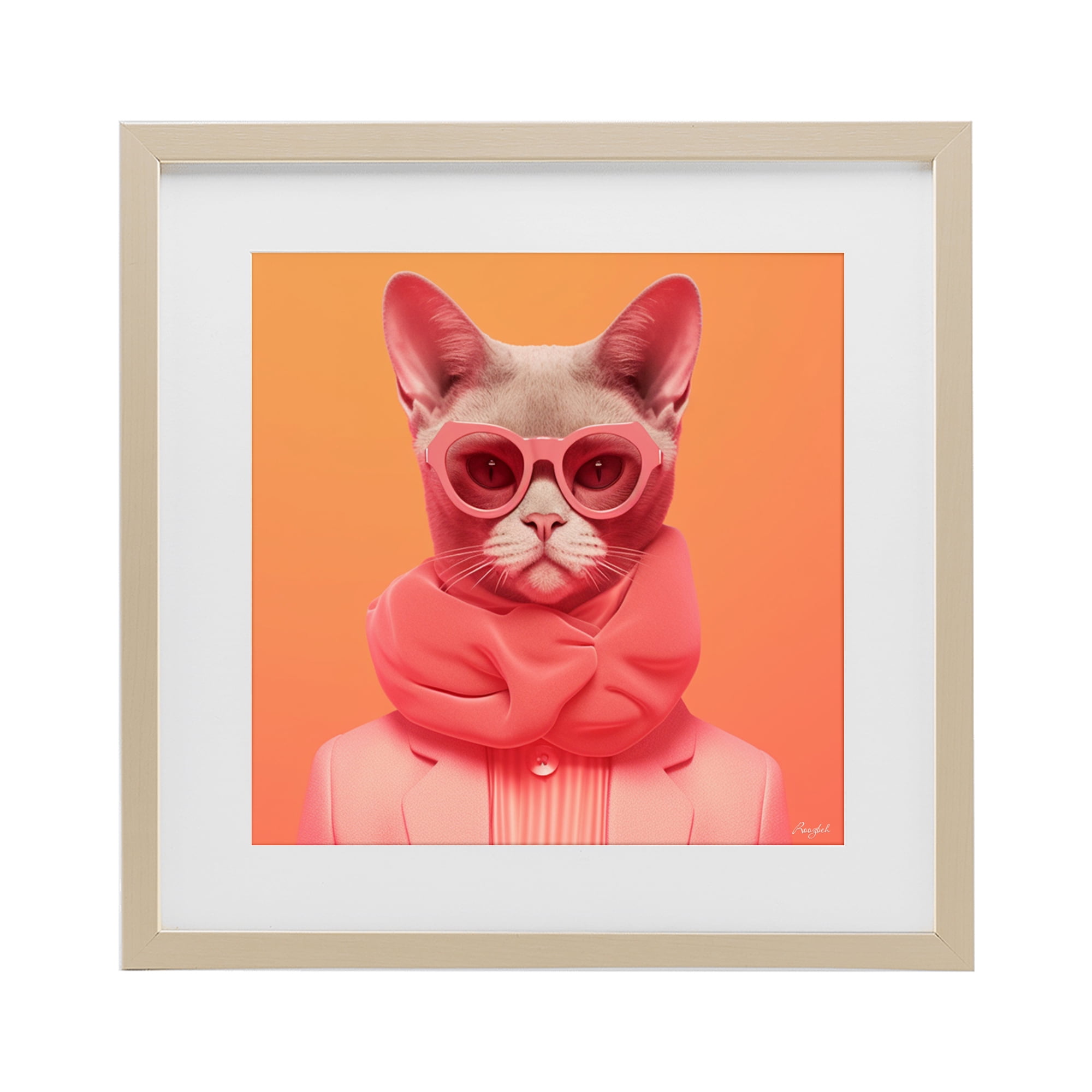 Stupell Industries Retro Glasses Cat on Orange Birch Framed Print Under Glass, design by Roozbeh