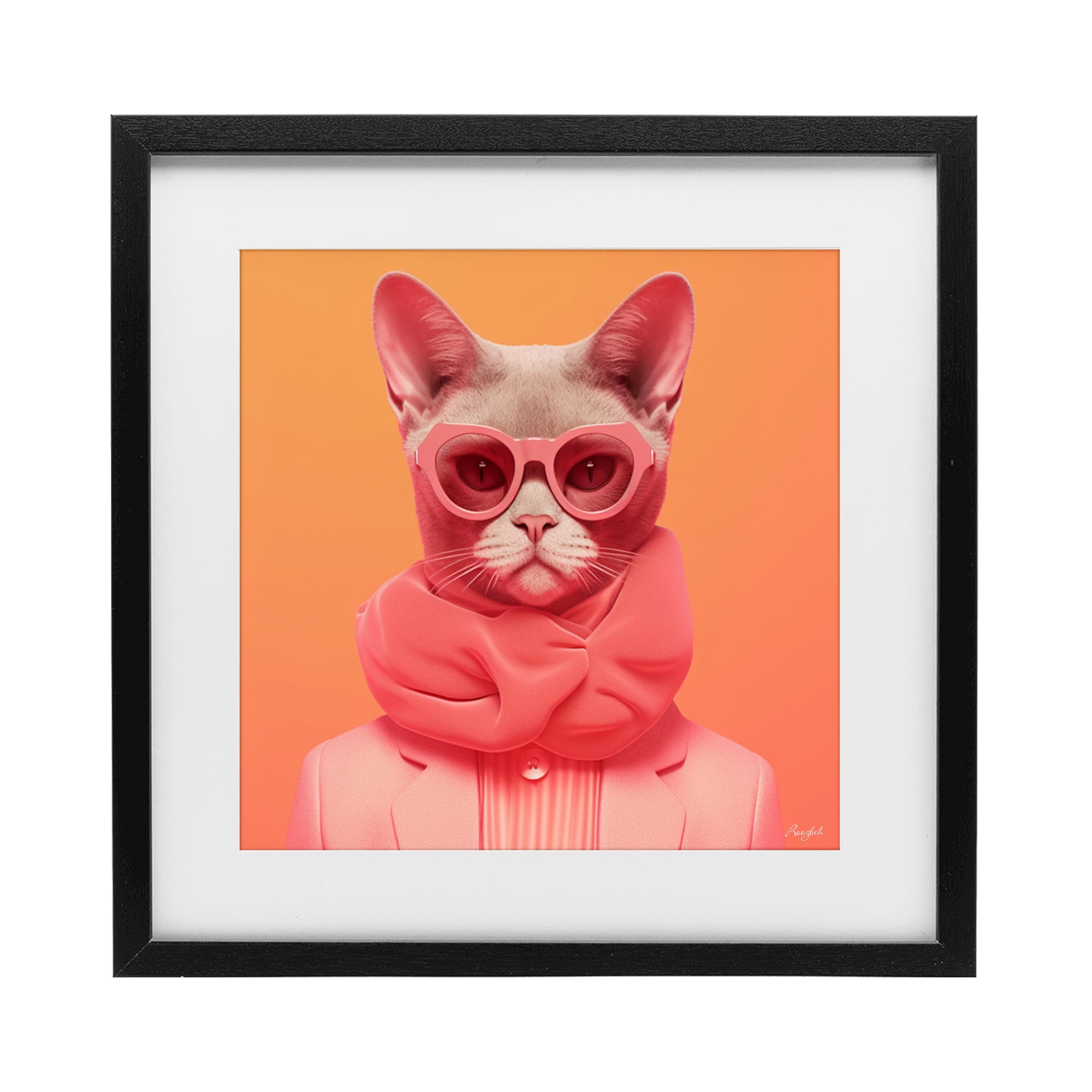 Stupell Industries Retro Glasses Cat on Orange Black Framed Print Under Glass, design by Roozbeh
