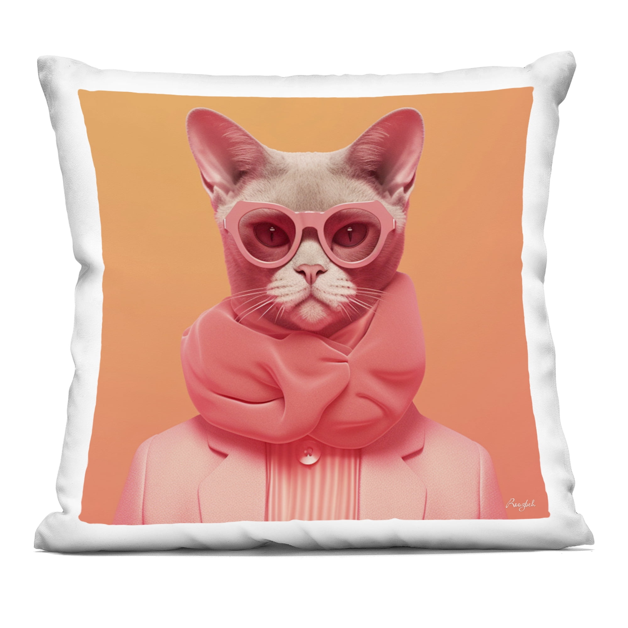 Stupell Industries Retro Glasses Cat on Orange Decorative Printed Throw Pillow, design by Roozbeh