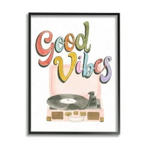 Stupell Industries Retro Good Vibes Turntable Typography Painting Black Framed Art Print Wall Art, 11 x 14