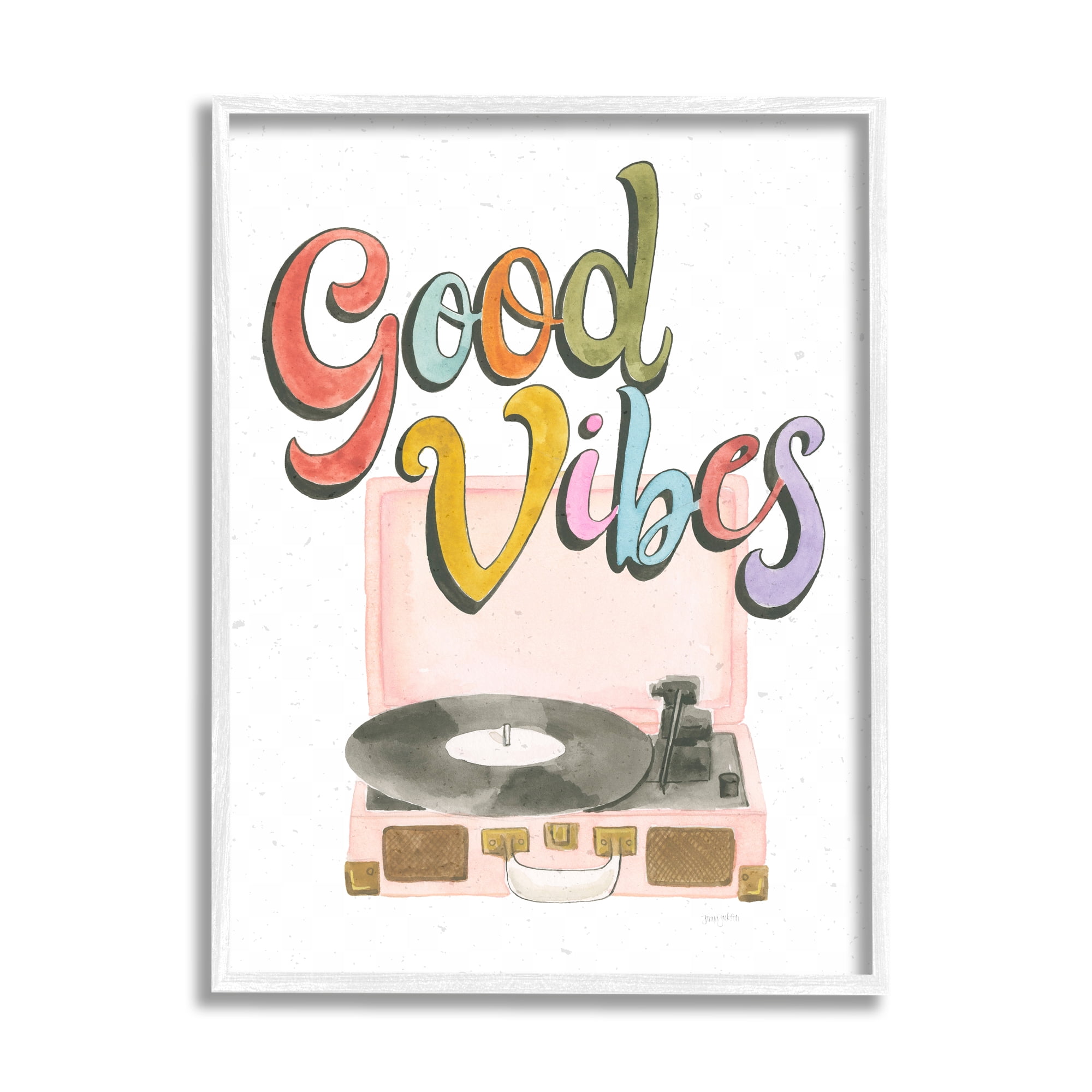 Stupell Industries Retro Good Vibes Turntable Typography Painting White Framed Art Print Wall Art, 24 x 30