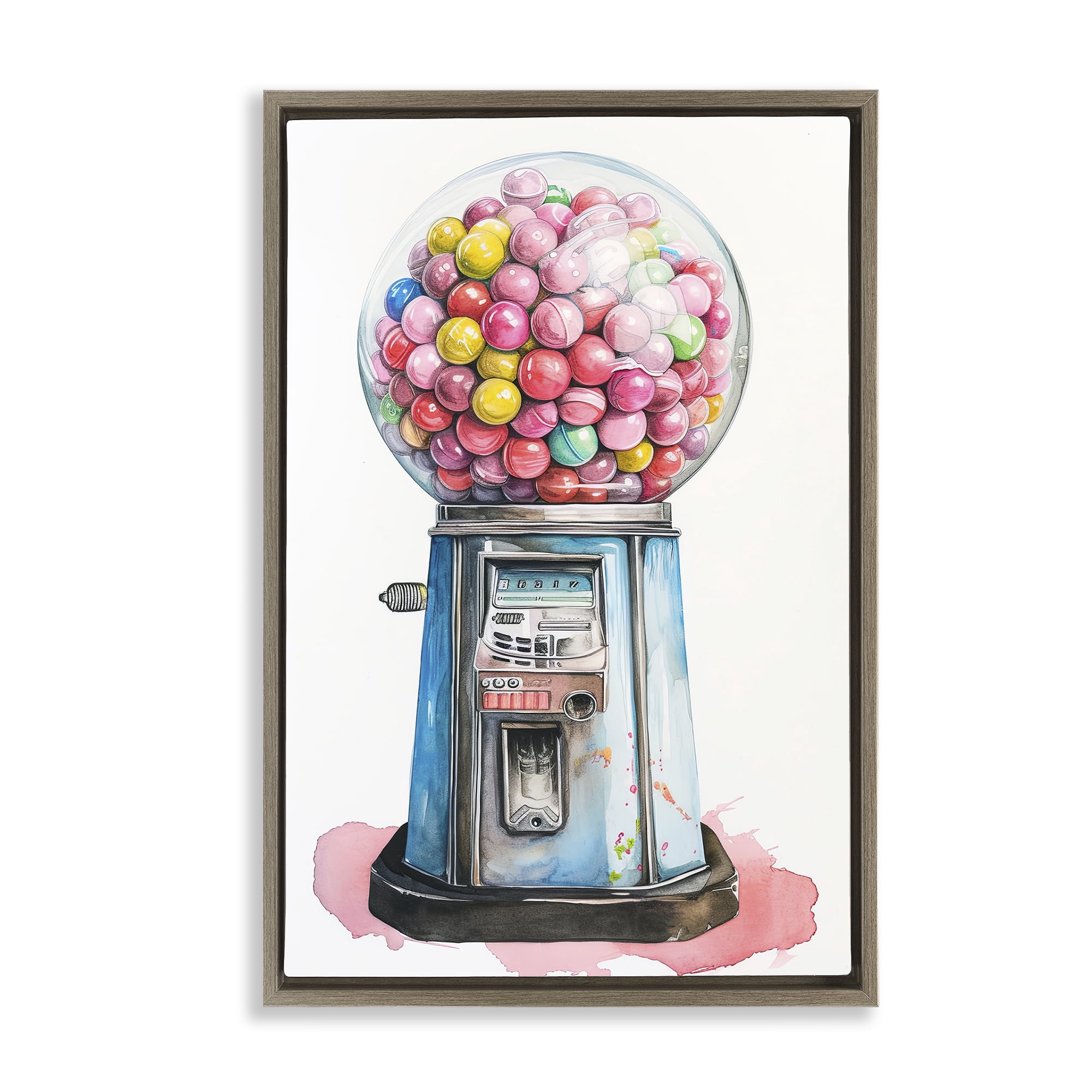 Stupell Industries Retro Gumball Machine Brown Framed Floater Canvas Wall Art, design by Ray Powers