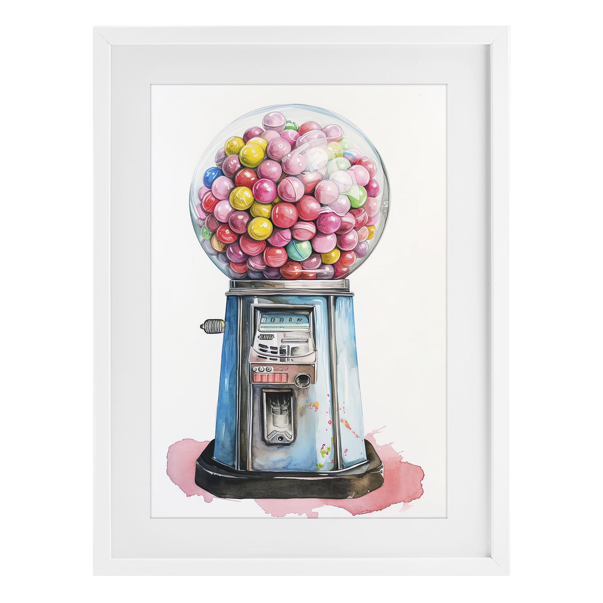 Stupell Industries Retro Gumball Machine White Framed Print Under Glass, design by Ray Powers