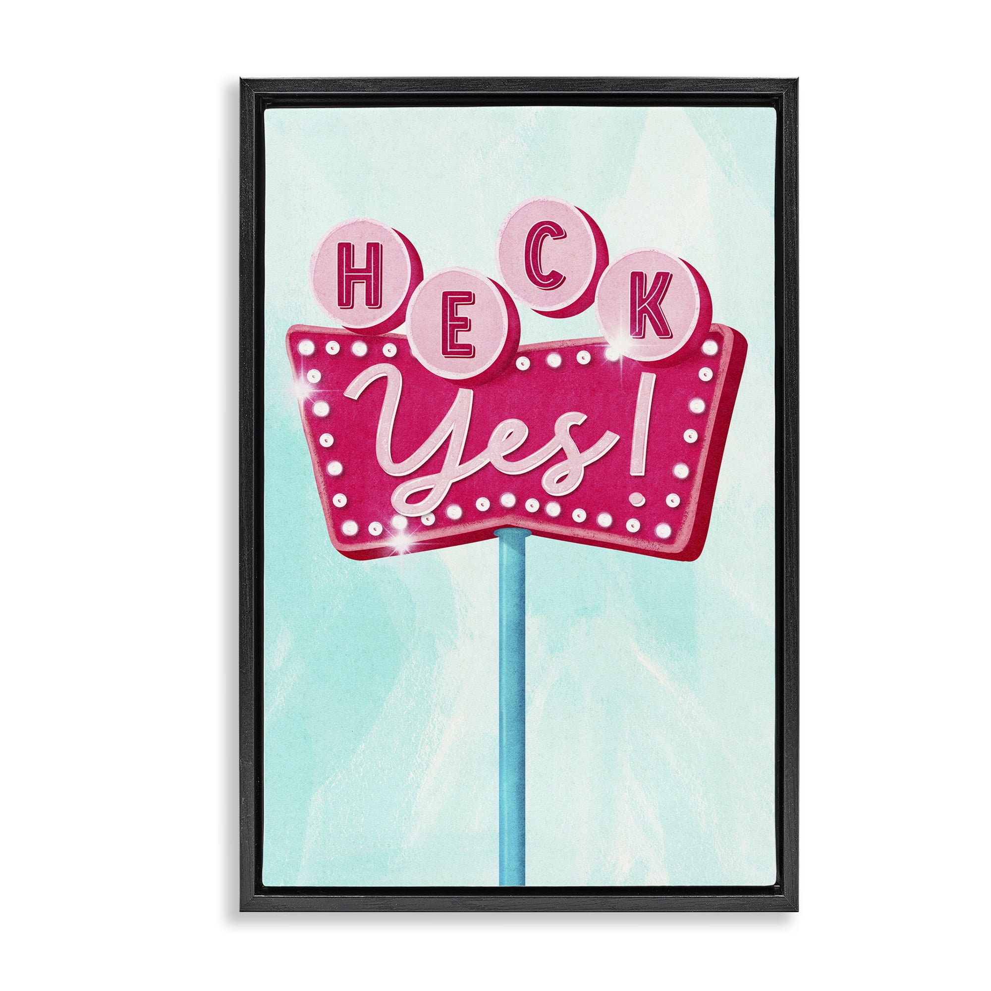 Stupell Industries Retro Heck Yes Typography Painting Black Floater Framed Art Print Wall Art, 21 x 31