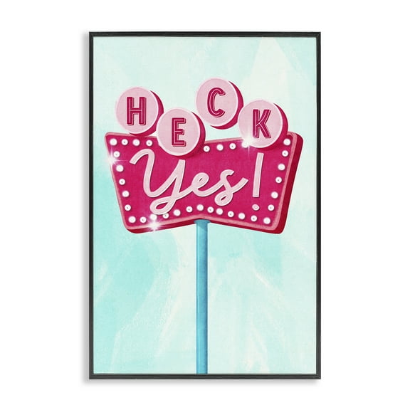 Stupell Industries Retro Heck Yes Typography Painting Black Framed Art Print Wall Art, 12 x 18
