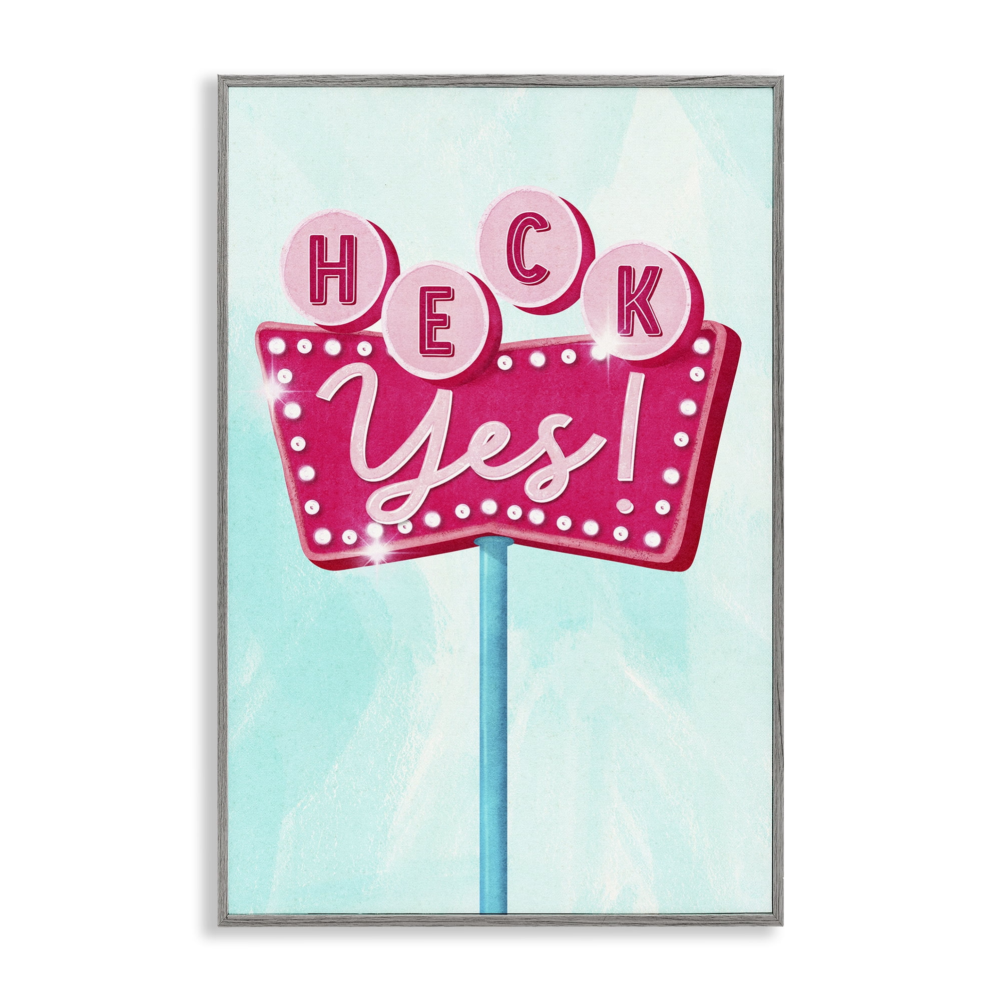 Stupell Industries Retro Heck Yes Typography Painting Gray Framed Art Print Wall Art, 16 x 24