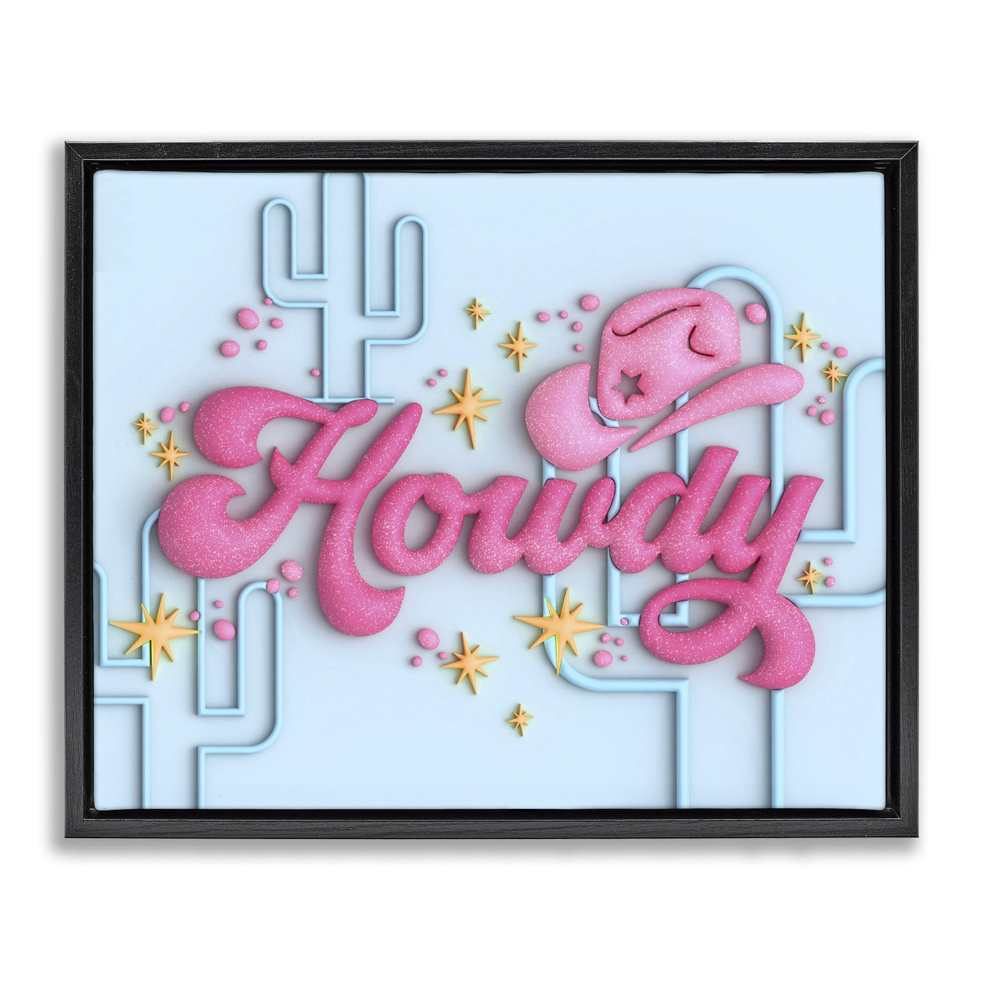 Stupell Industries Retro Howdy & Cactus Entertainment Painting Black Floater Framed Canvas Art Print Wall Art, 31 x 25