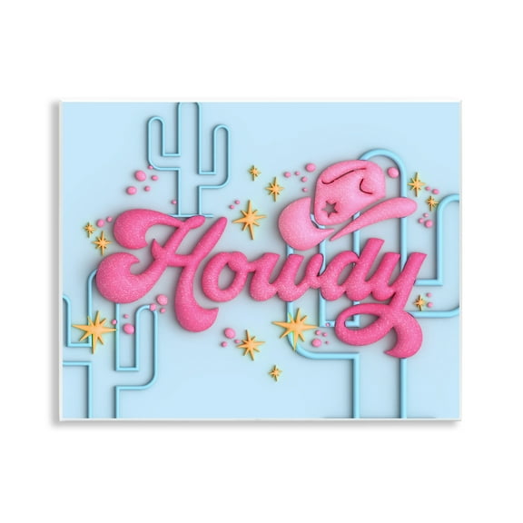 Stupell Industries Retro Howdy & Cactus Entertainment Painting Unframed Art Print Wall Art, 14 x 11