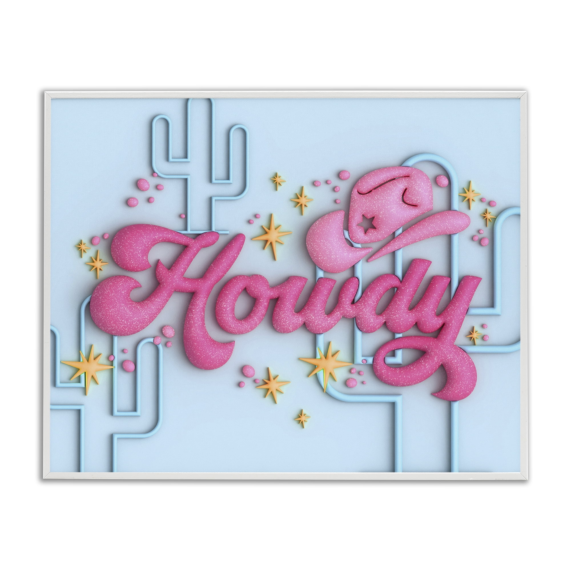 Stupell Industries Retro Howdy & Cactus Entertainment Painting White Framed Art Print Wall Art, 30 x 24