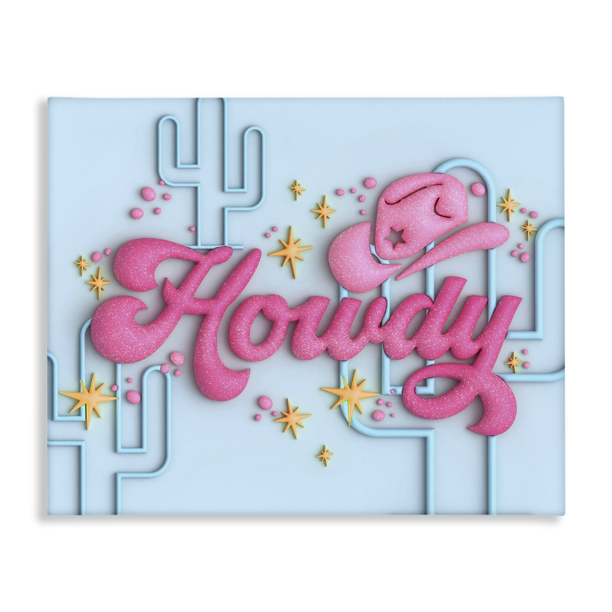 Stupell Industries Retro Howdy & Cactus Entertainment Painting Wrapped Canvas Art Print Wall Art, 20 x 16