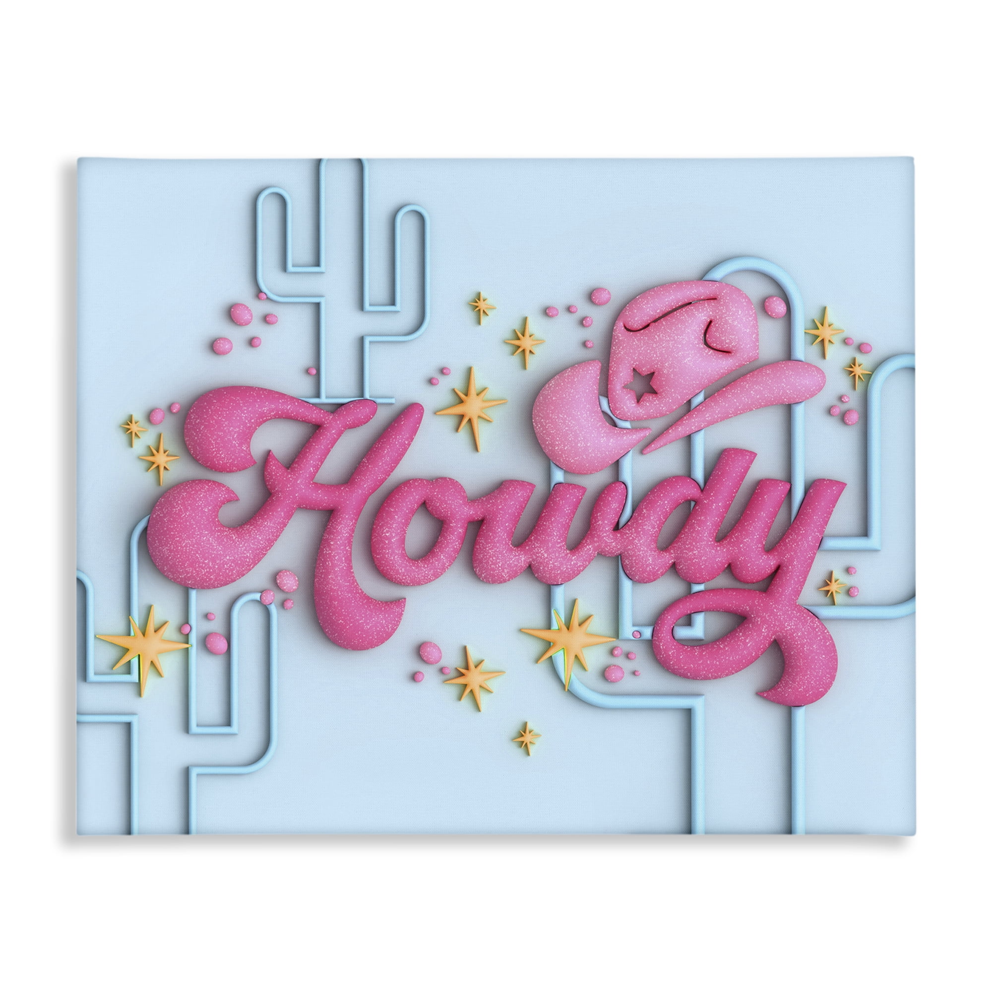 Stupell Industries Retro Howdy & Cactus Entertainment Painting Wrapped Canvas Art Print Wall Art, 48 x 36