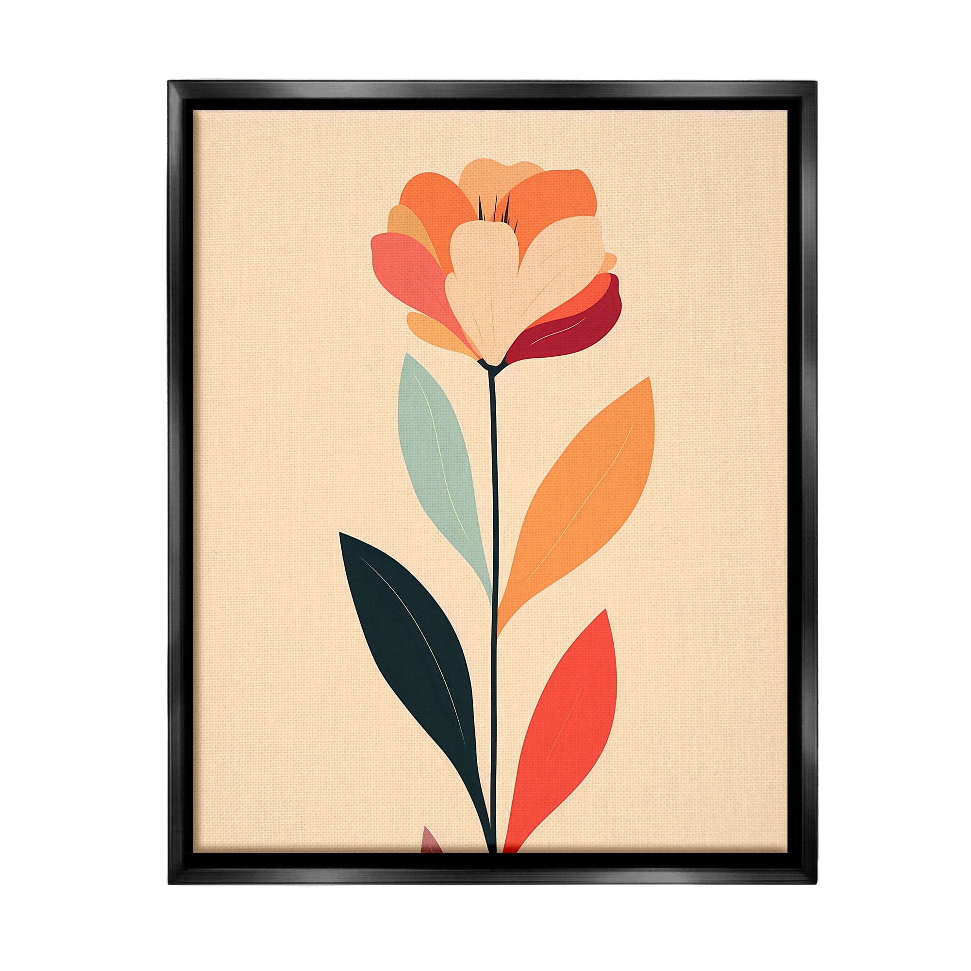 Stupell Industries Retro Hue Flower Botanical & Floral Painting Black Floater Framed Canvas Art Print Wall Art, 25 x 31