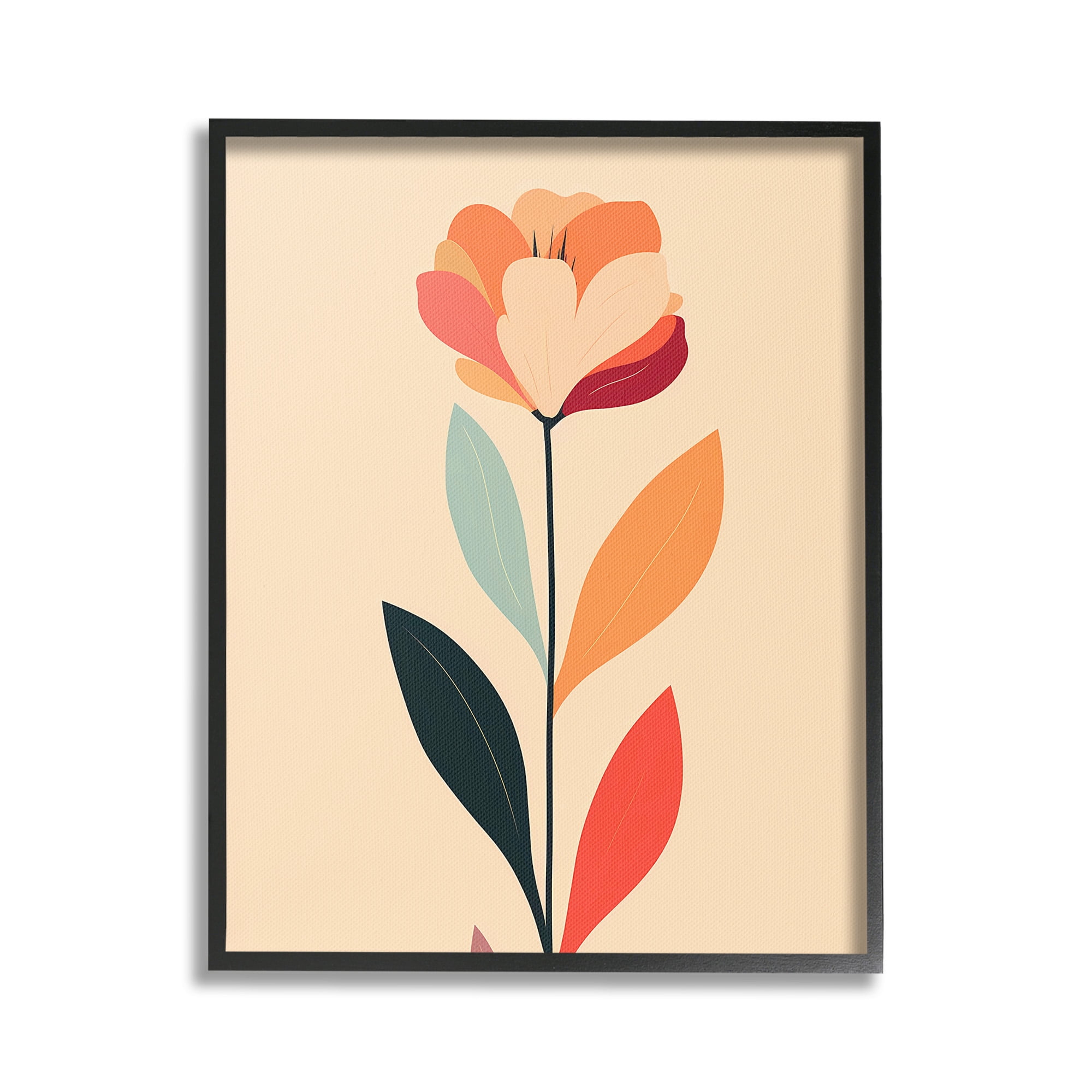 Stupell Industries Retro Hue Flower Botanical & Floral Painting Black Framed Art Print Wall Art, 24 x 30